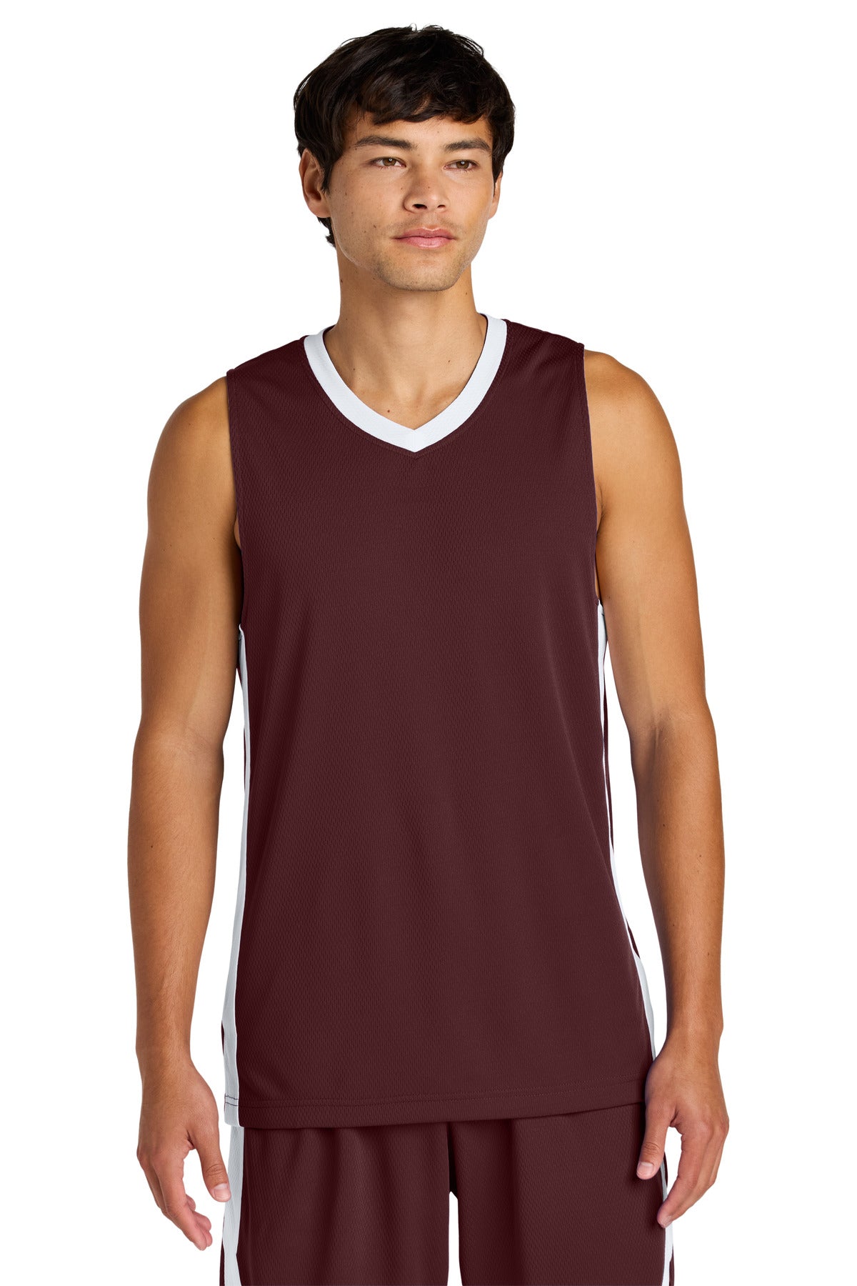 Custom logo Sport-Tek® Rival Basketball Rev Jersey ST900 in Maroon/ White