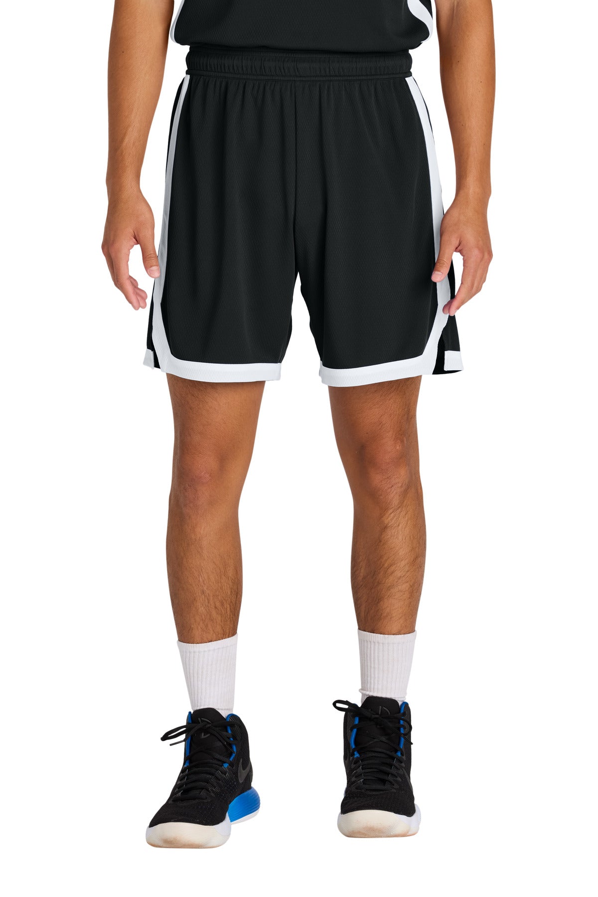 Custom logo Sport-Tek® Rival Basketball 7 Short ST901 in Black/ White
