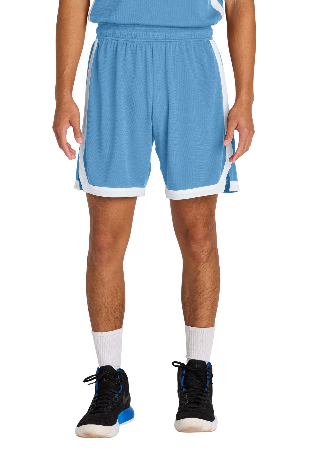 Custom logo Sport-Tek® Rival Basketball 7 Short ST901 in Carolina Blue/ White