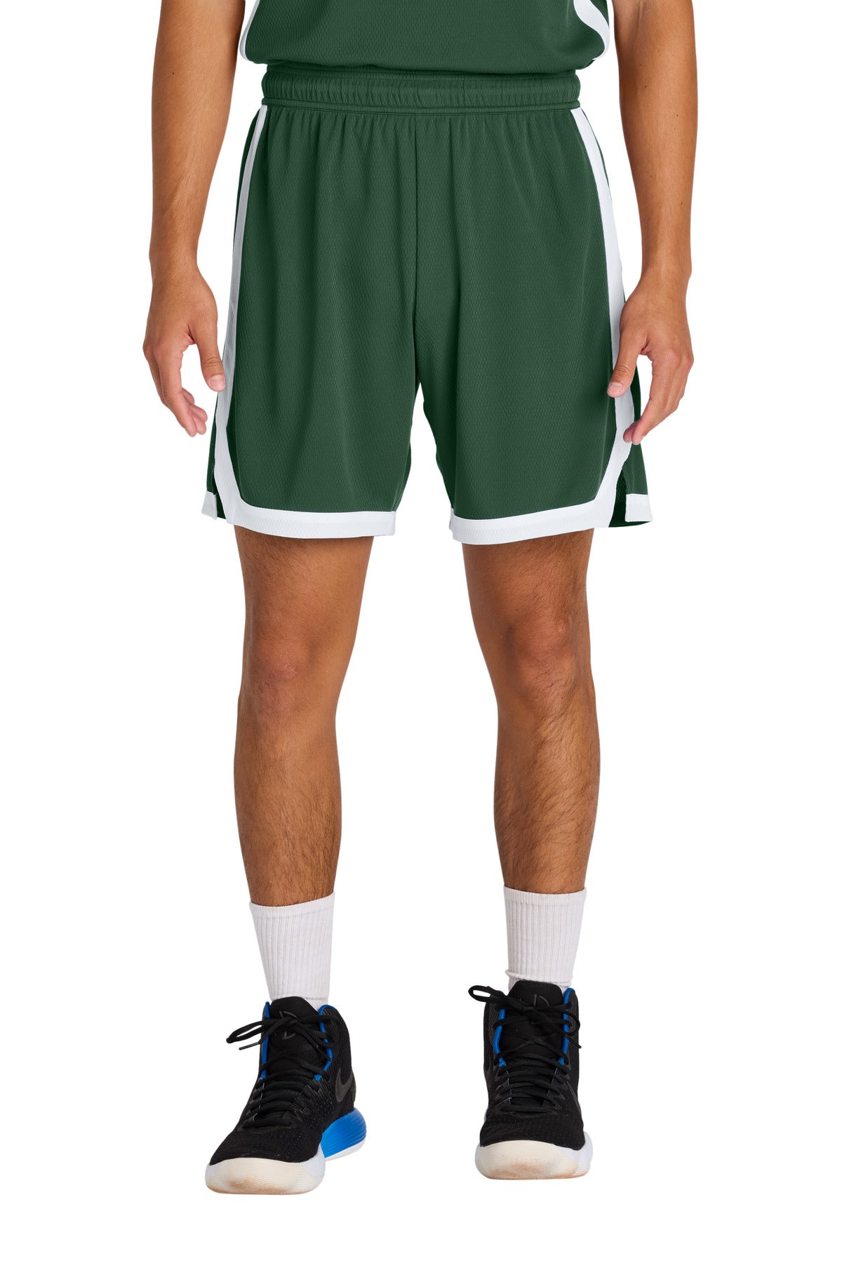 Custom logo Sport-Tek® Rival Basketball 7 Short ST901 in Forest Green/ White