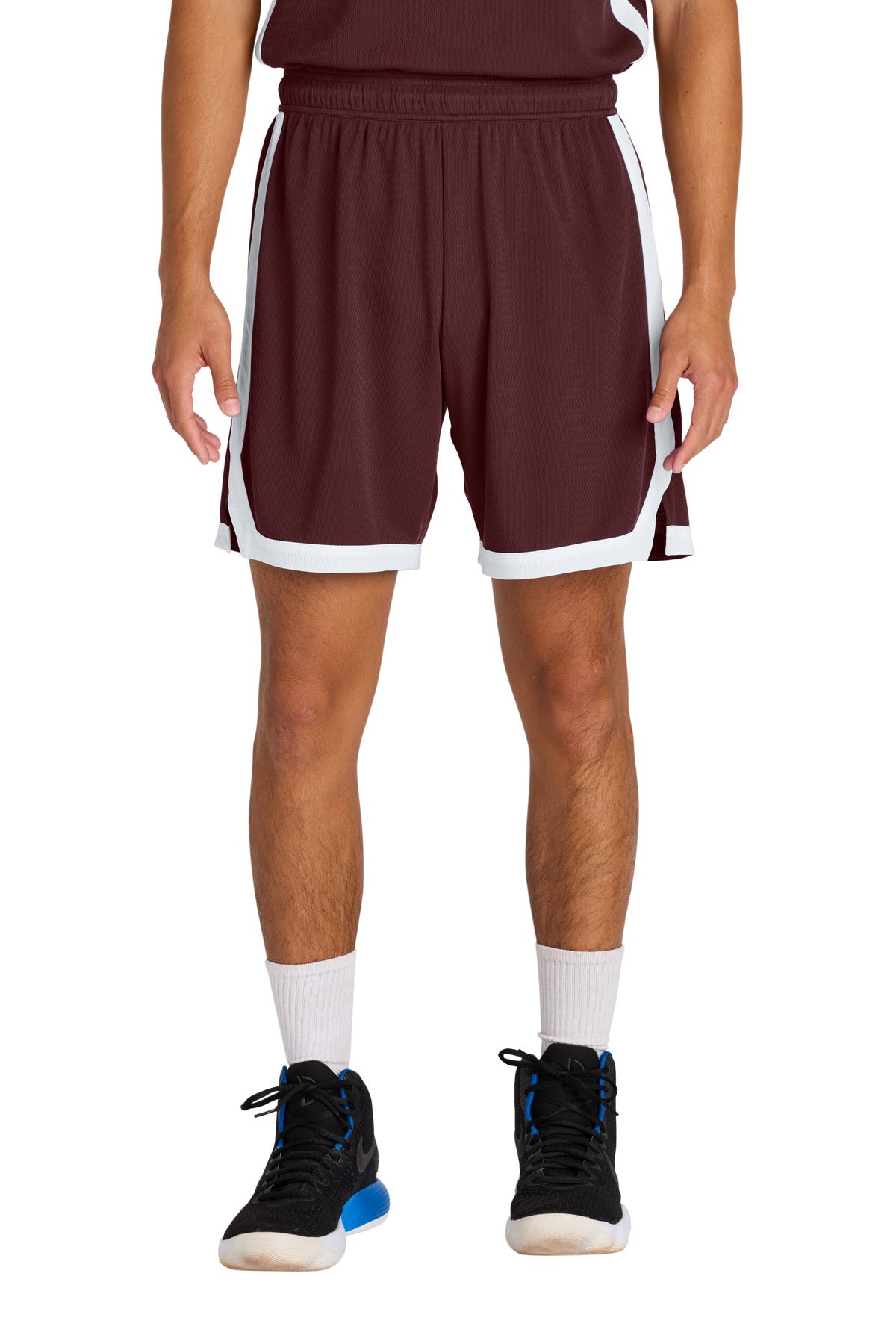 Custom logo Sport-Tek® Rival Basketball 7 Short ST901 in Maroon/ White