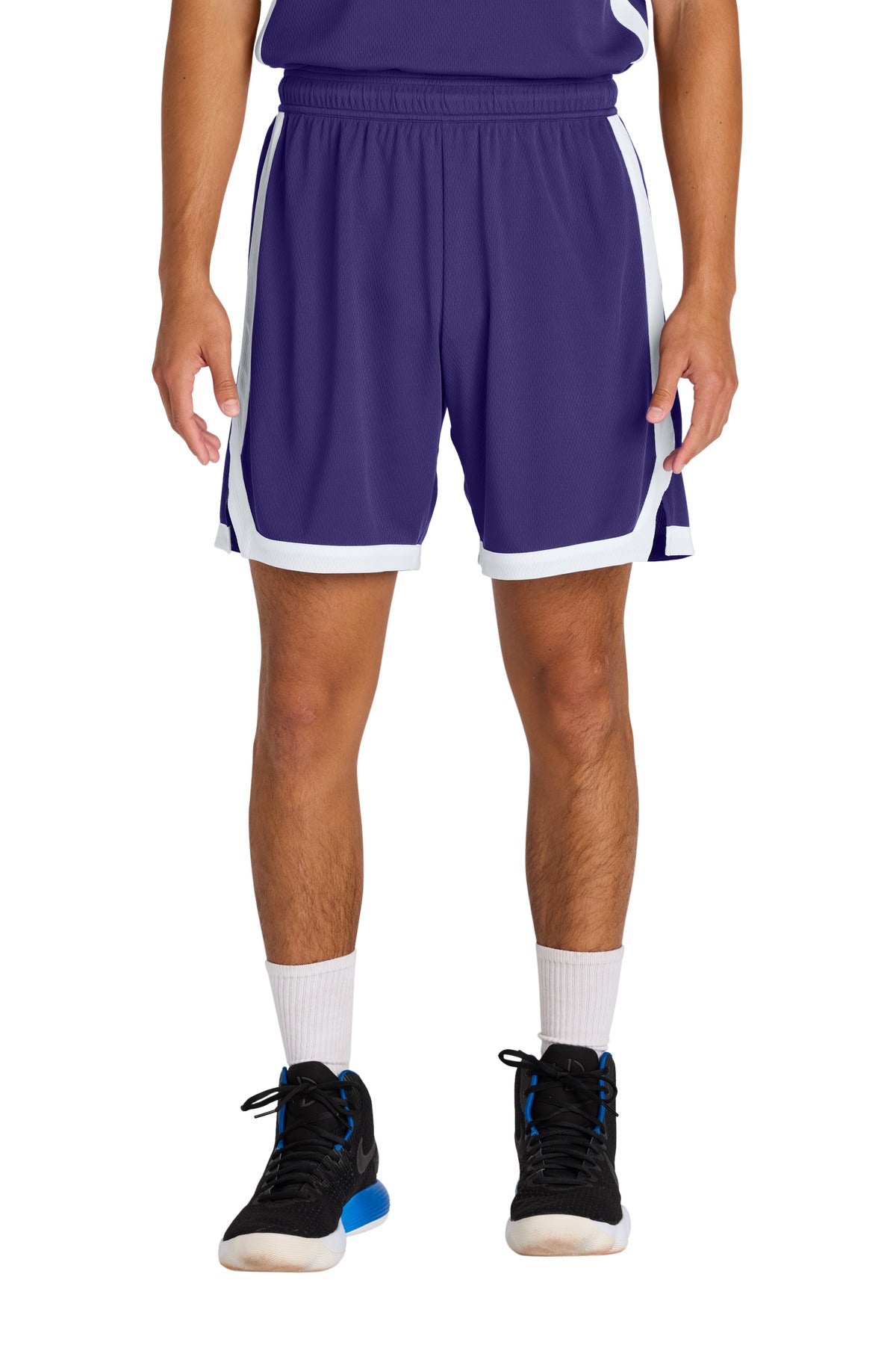 Custom logo Sport-Tek® Rival Basketball 7 Short ST901 in Purple/ White