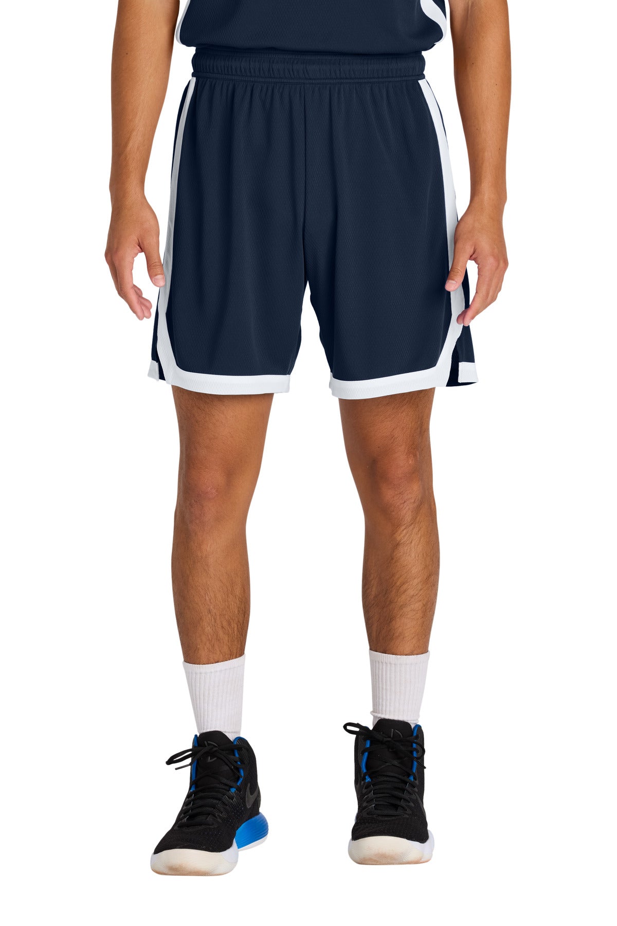 Custom logo Sport-Tek® Rival Basketball 7 Short ST901 in True Navy/ White