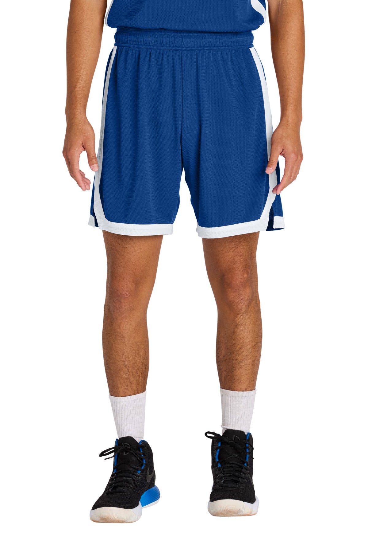 Custom logo Sport-Tek® Rival Basketball 7 Short ST901 in True Royal/ White