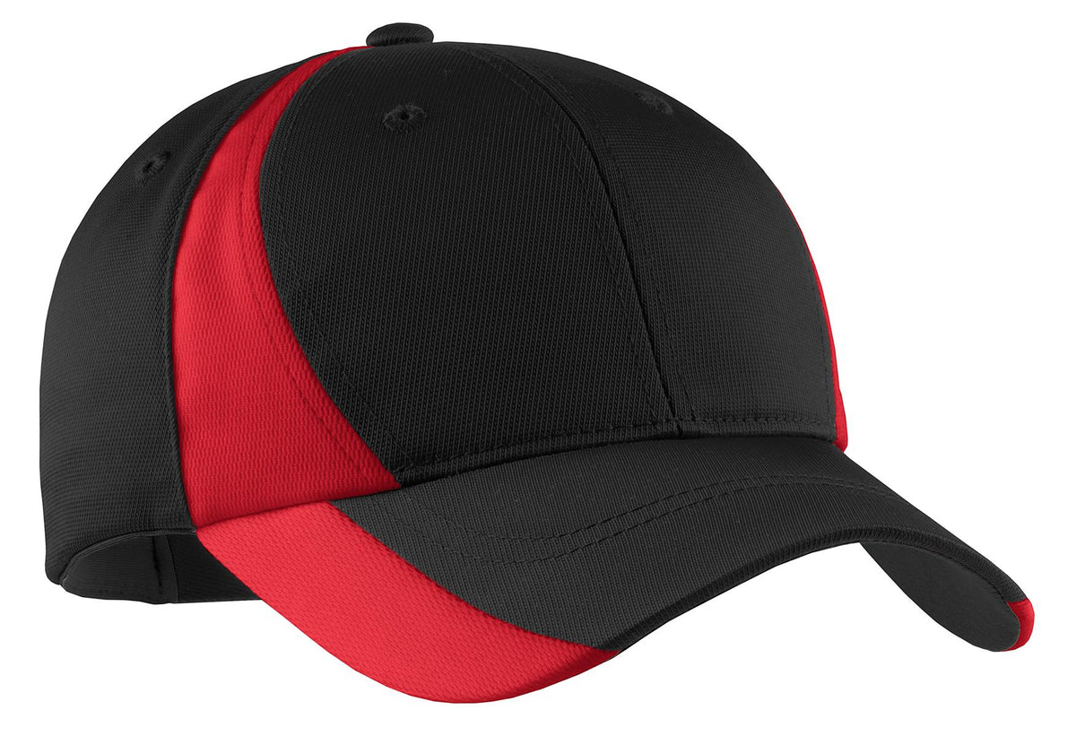 Custom logo Sport-Tek® Dry Zone® Nylon Colorblock Cap. STC11 in Black/ True Red
