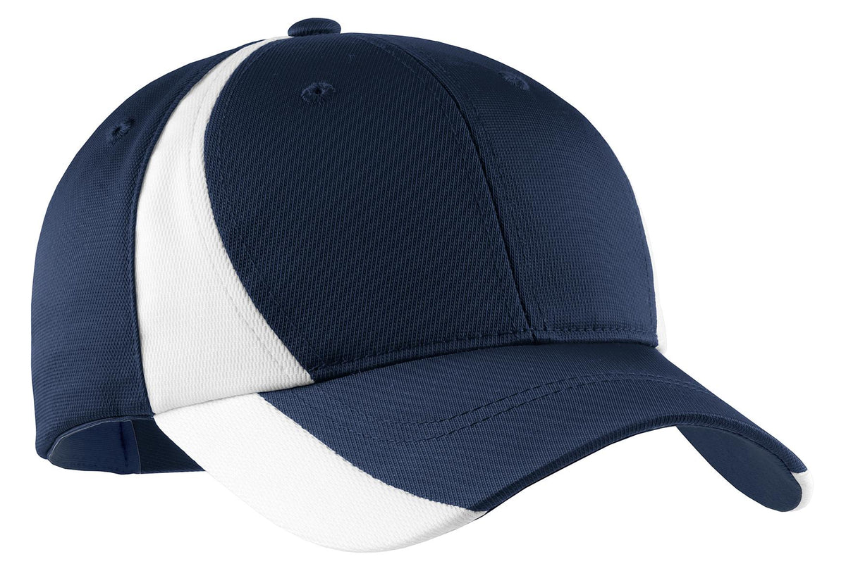 Custom logo Sport-Tek® Dry Zone® Nylon Colorblock Cap. STC11 in True Navy/ White