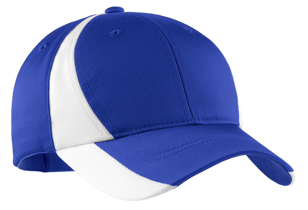 Custom logo Sport-Tek® Dry Zone® Nylon Colorblock Cap. STC11 in True Royal/ White