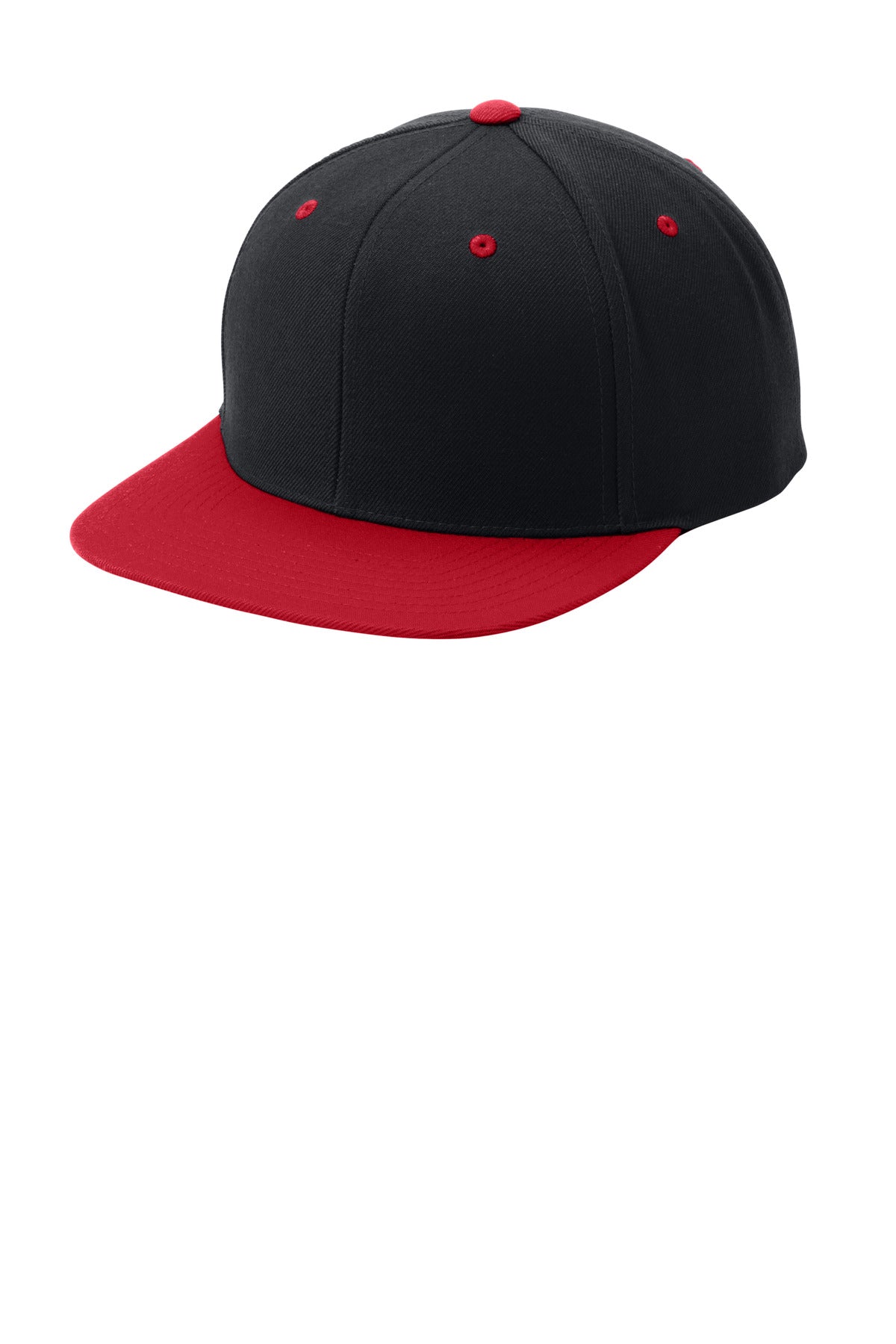 Custom logo Sport-Tek® YP Classics® Flat Bill Snapback Cap. STC19 in Black/ True Red