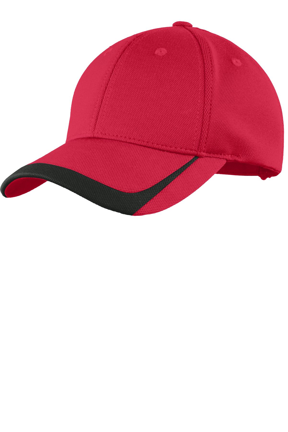 Custom logo Sport-Tek® Pique Colorblock Cap. STC24 in True Red/ Black