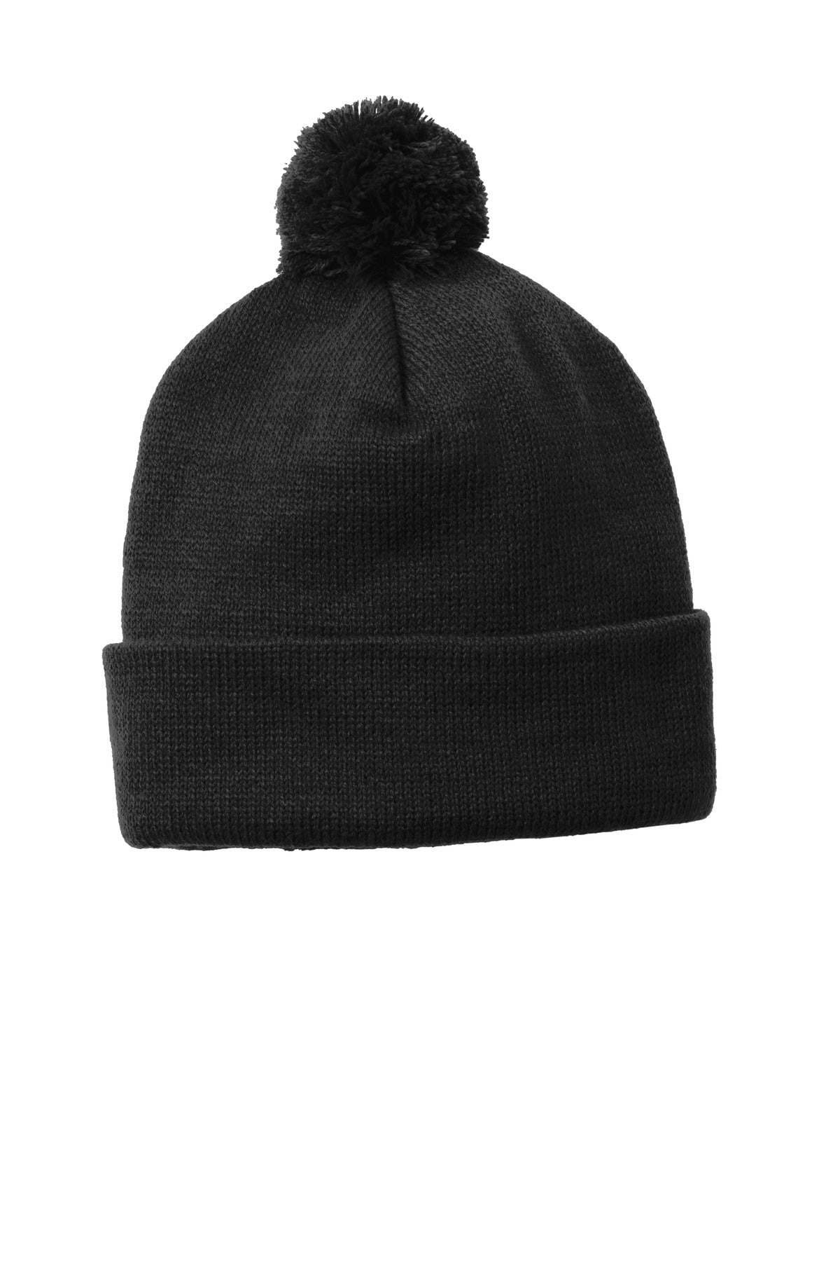 Custom logo Sport-Tek ® Solid Pom Pom Beanie. STC37 in Black