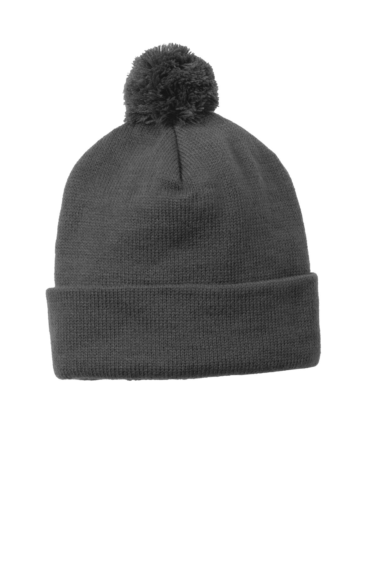 Custom logo Sport-Tek ® Solid Pom Pom Beanie. STC37 in Iron Grey