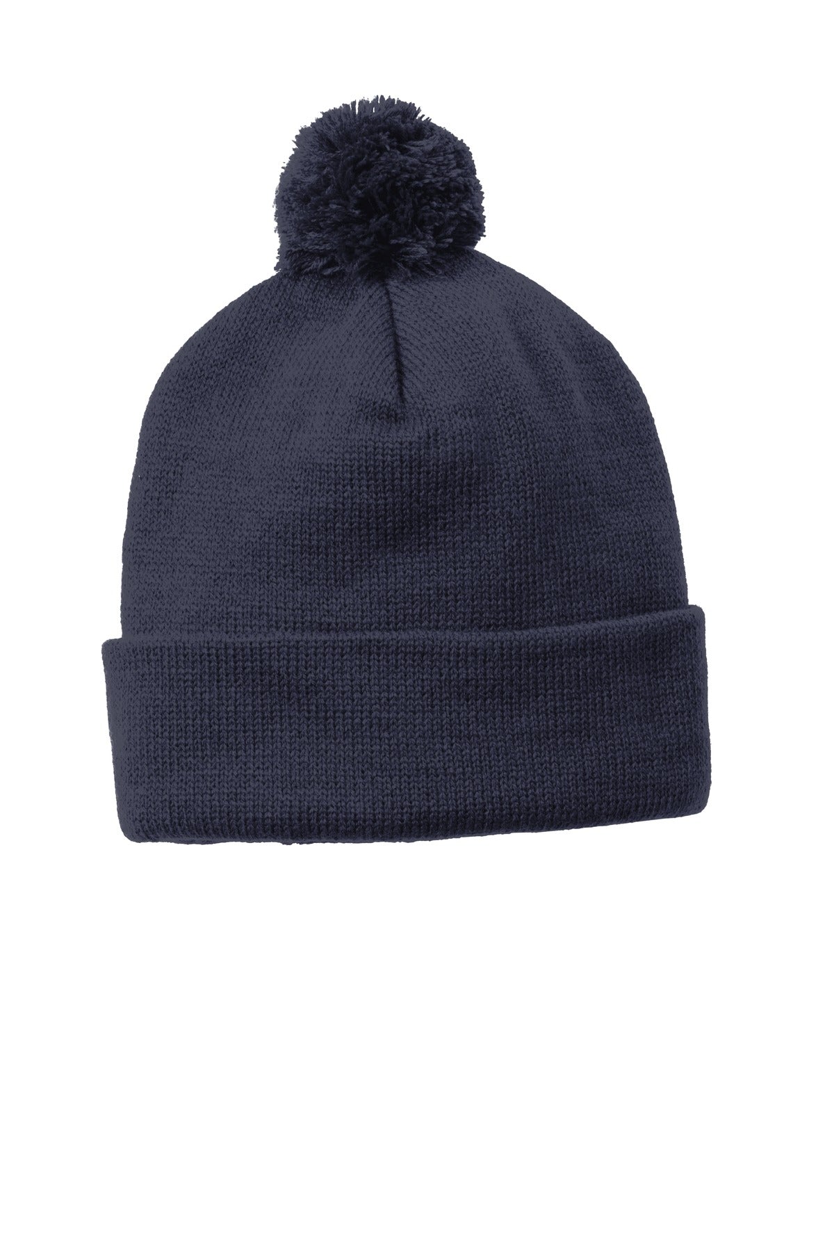 Custom logo Sport-Tek ® Solid Pom Pom Beanie. STC37 in True Navy