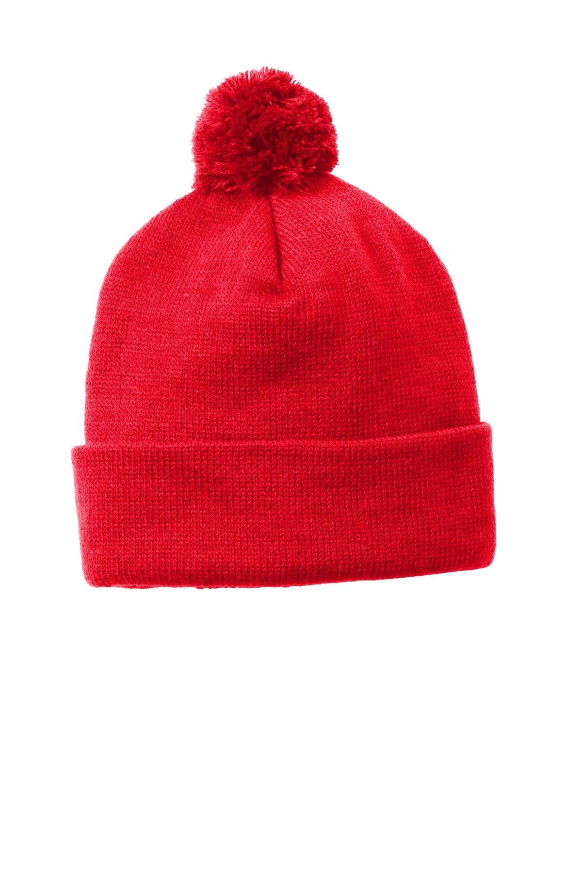 Custom logo Sport-Tek ® Solid Pom Pom Beanie. STC37 in True Red