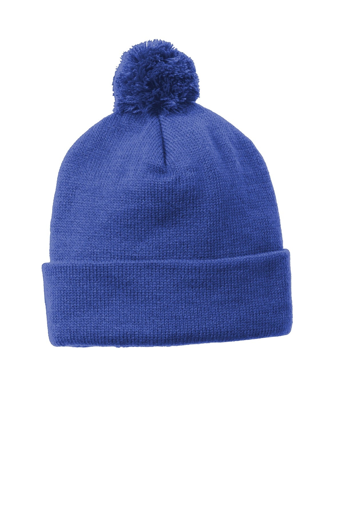 Custom logo Sport-Tek ® Solid Pom Pom Beanie. STC37 in True Royal