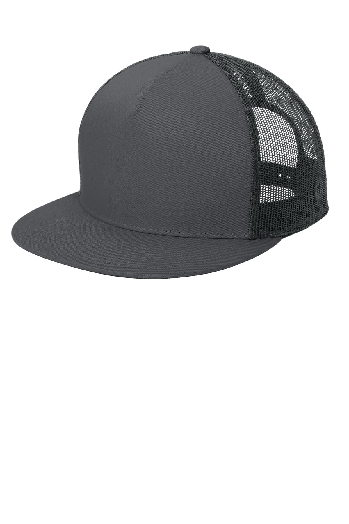 Custom logo Sport-Tek® YP Classics ® 5-Panel Classic Trucker Mesh Back Cap. STC38 in Graphite/ Graphite