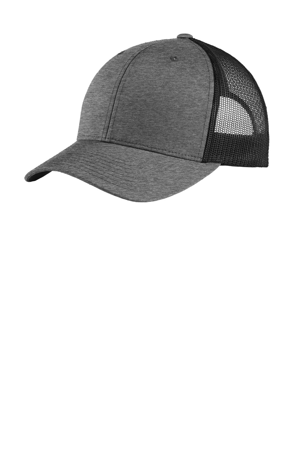 Custom logo Sport-Tek® YP Classics® Retro Trucker Cap. STC39 in Heather Grey/ Black