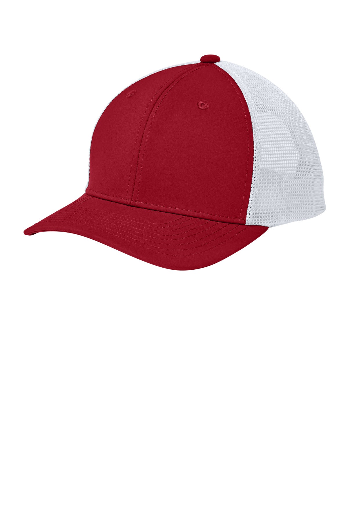Custom logo Sport-Tek® Club Trucker Cap STC46 in Deep Red/ White