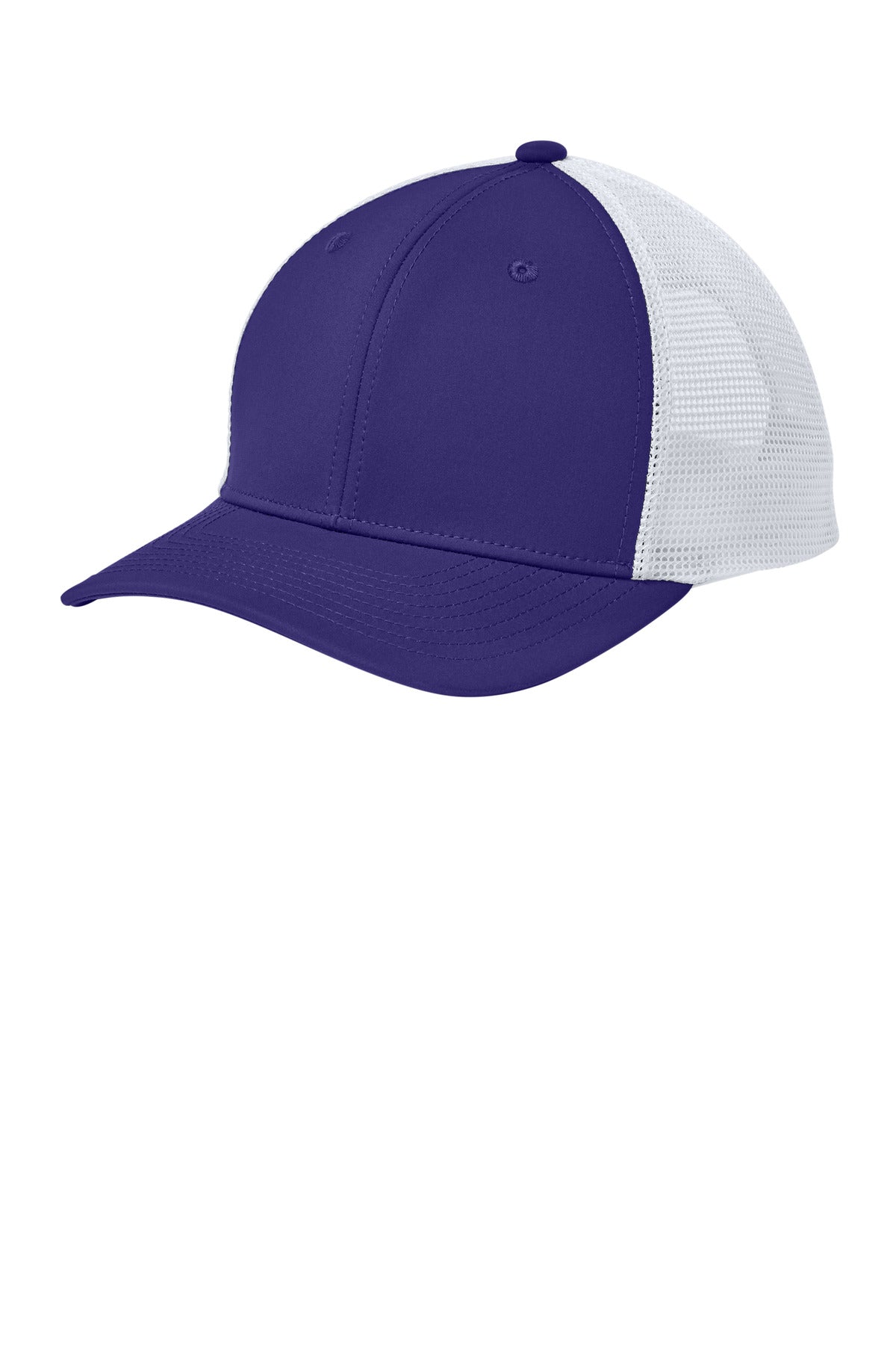 Custom logo Sport-Tek® Club Trucker Cap STC46 in Purple/ White