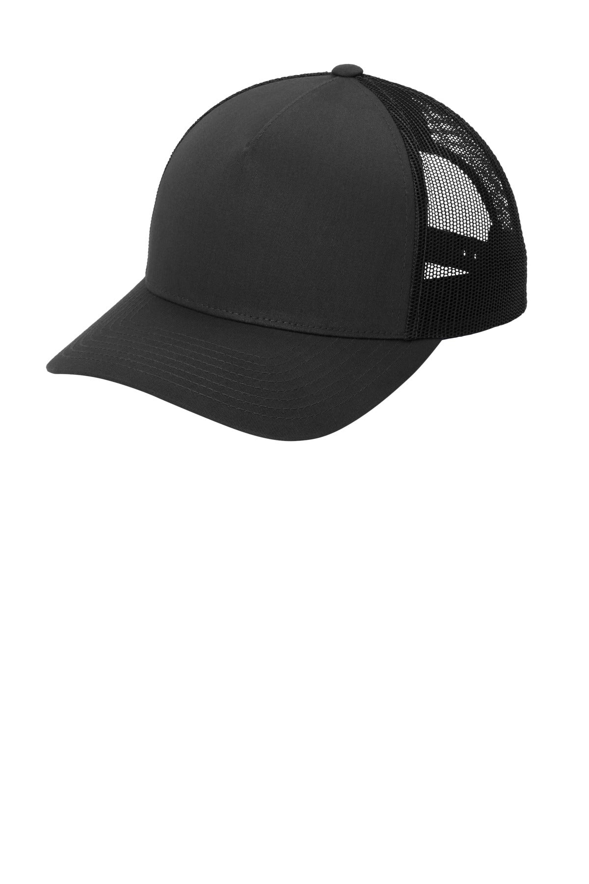 Custom logo Sport-Tek® YP Classics® Retro Trucker 5-Panel Cap STC54 in Black/ Black