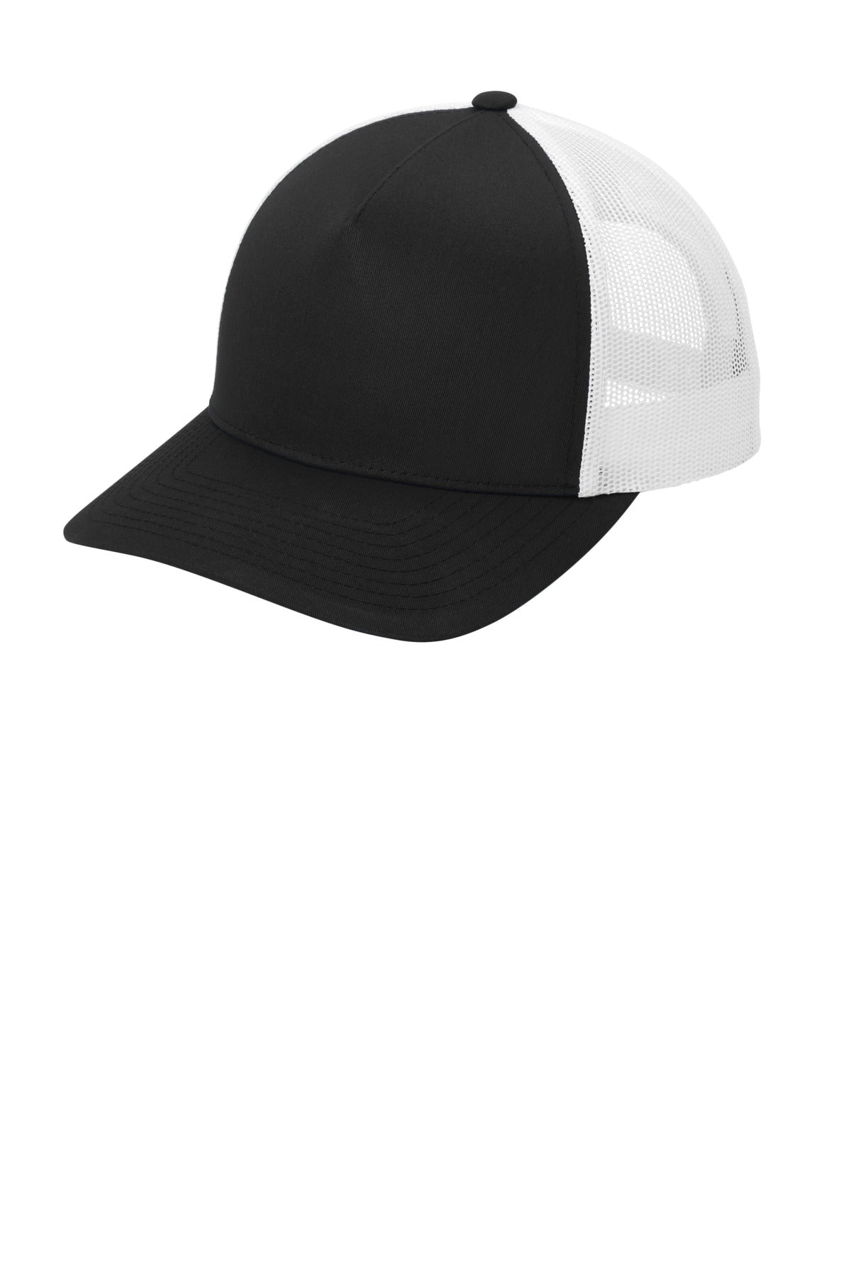 Custom logo Sport-Tek® YP Classics® Retro Trucker 5-Panel Cap STC54 in Black/ White