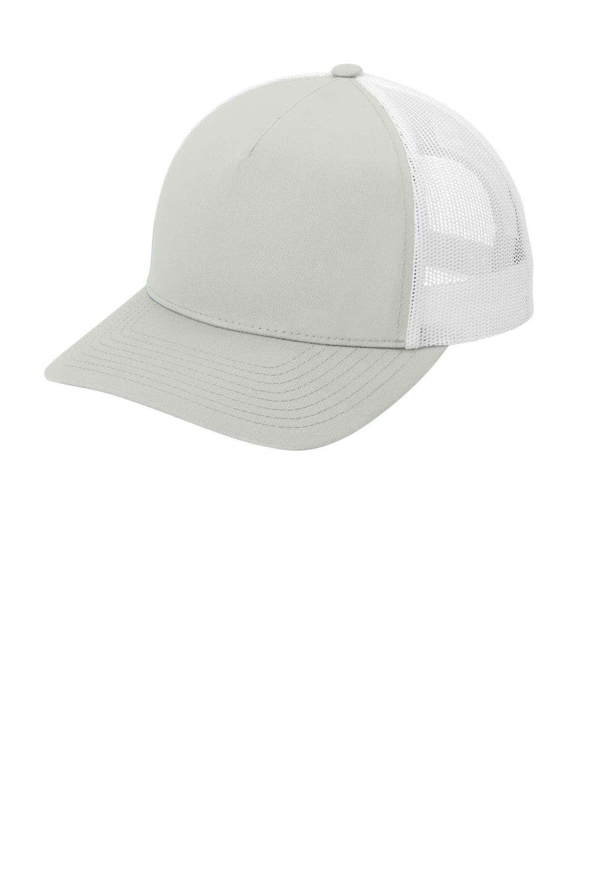 Custom logo Sport-Tek® YP Classics® Retro Trucker 5-Panel Cap STC54 in Silver/ White