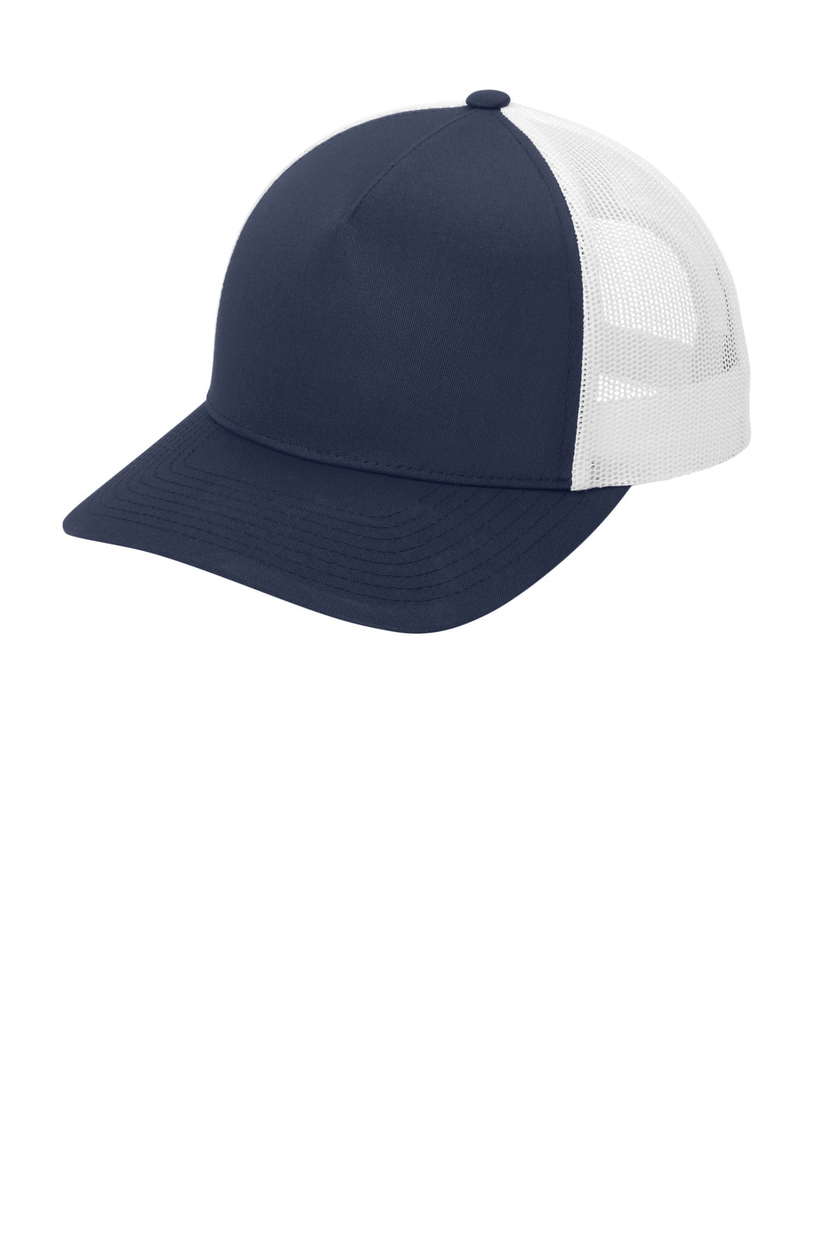 Custom logo Sport-Tek® YP Classics® Retro Trucker 5-Panel Cap STC54 in True Navy/ White