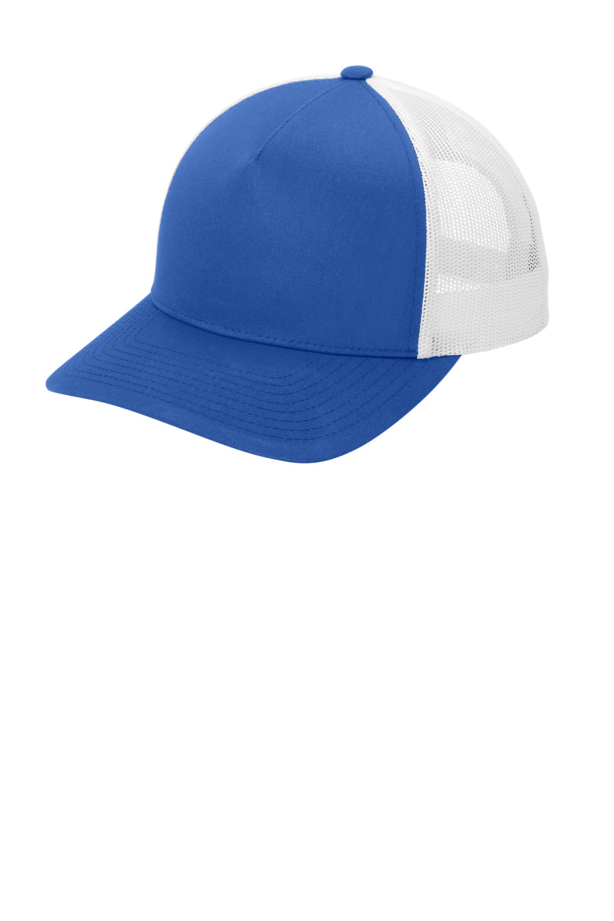 Custom logo Sport-Tek® YP Classics® Retro Trucker 5-Panel Cap STC54 in True Royal/ White
