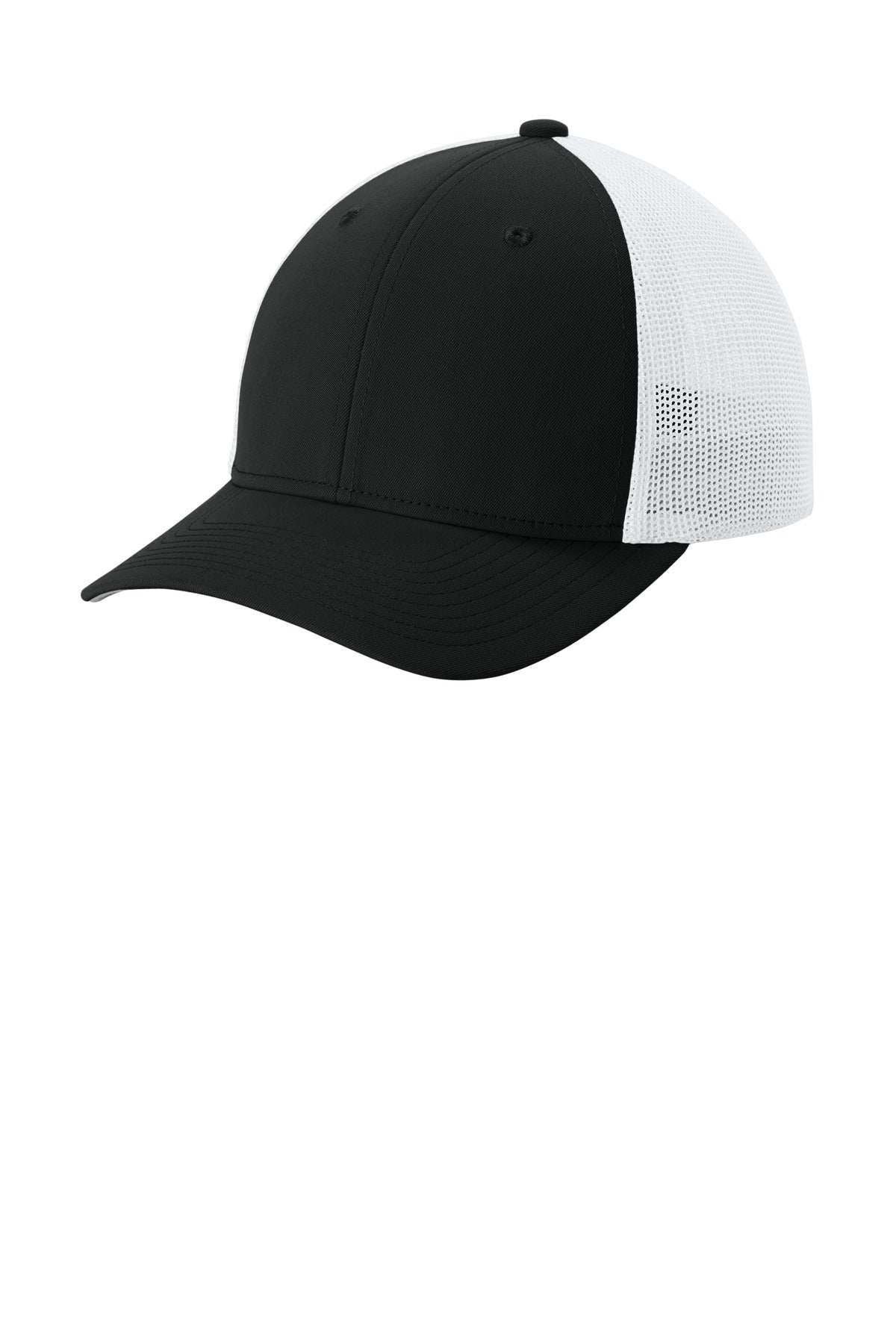 Custom logo Sport-Tek® Stretch-Tek Mesh Back Cap STC60 in Black/ White