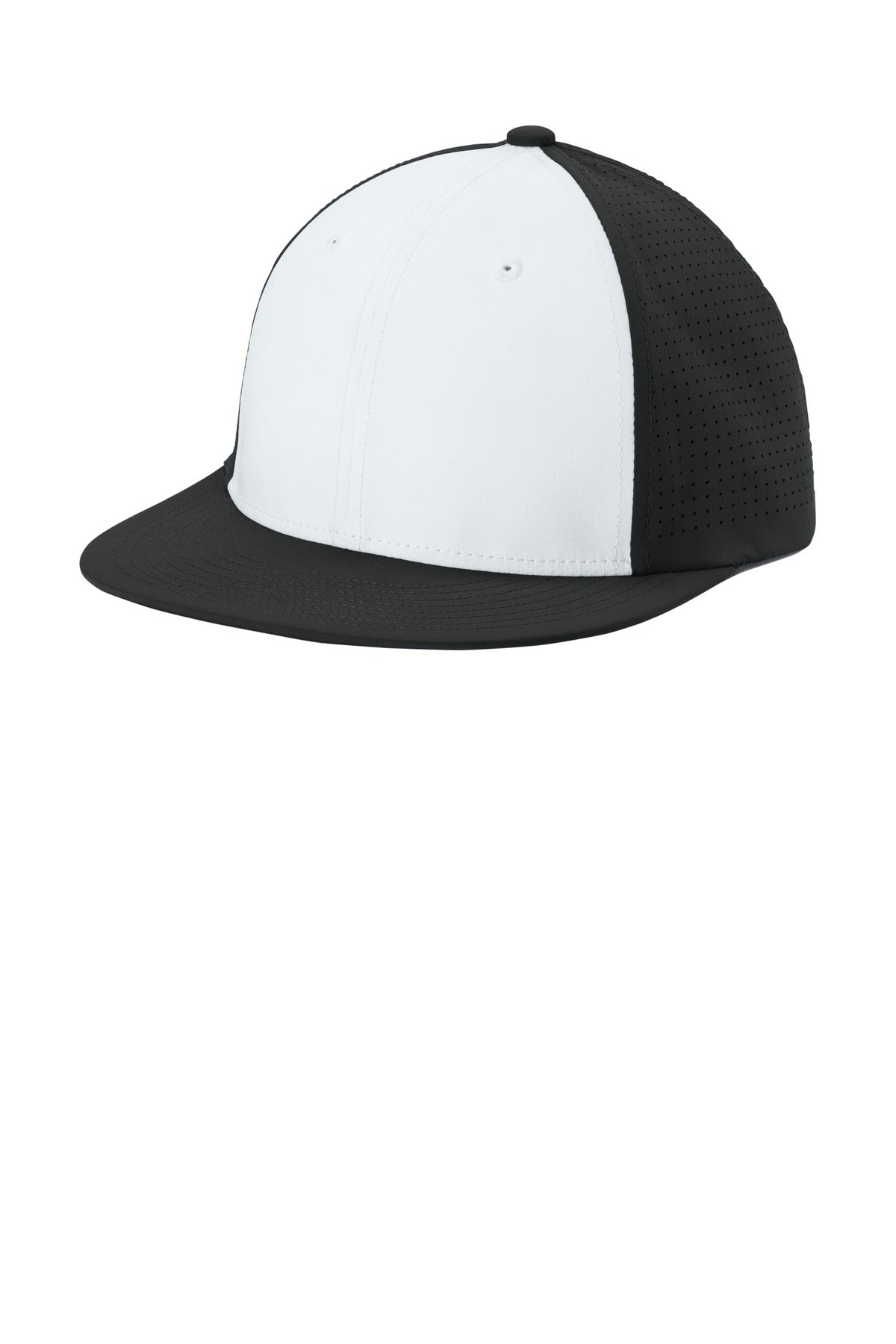 Custom logo Sport-Tek® Pro-Cut Stretch-Tek Cap STC64 in White/ Black/ Black