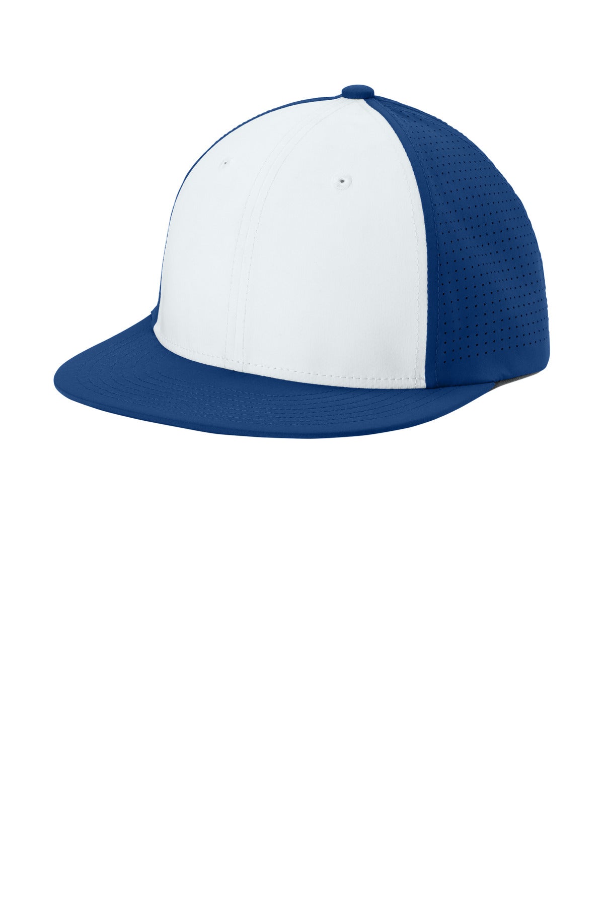 Custom logo Sport-Tek® Pro-Cut Stretch-Tek Cap STC64 in White/ True Royal/ True Royal