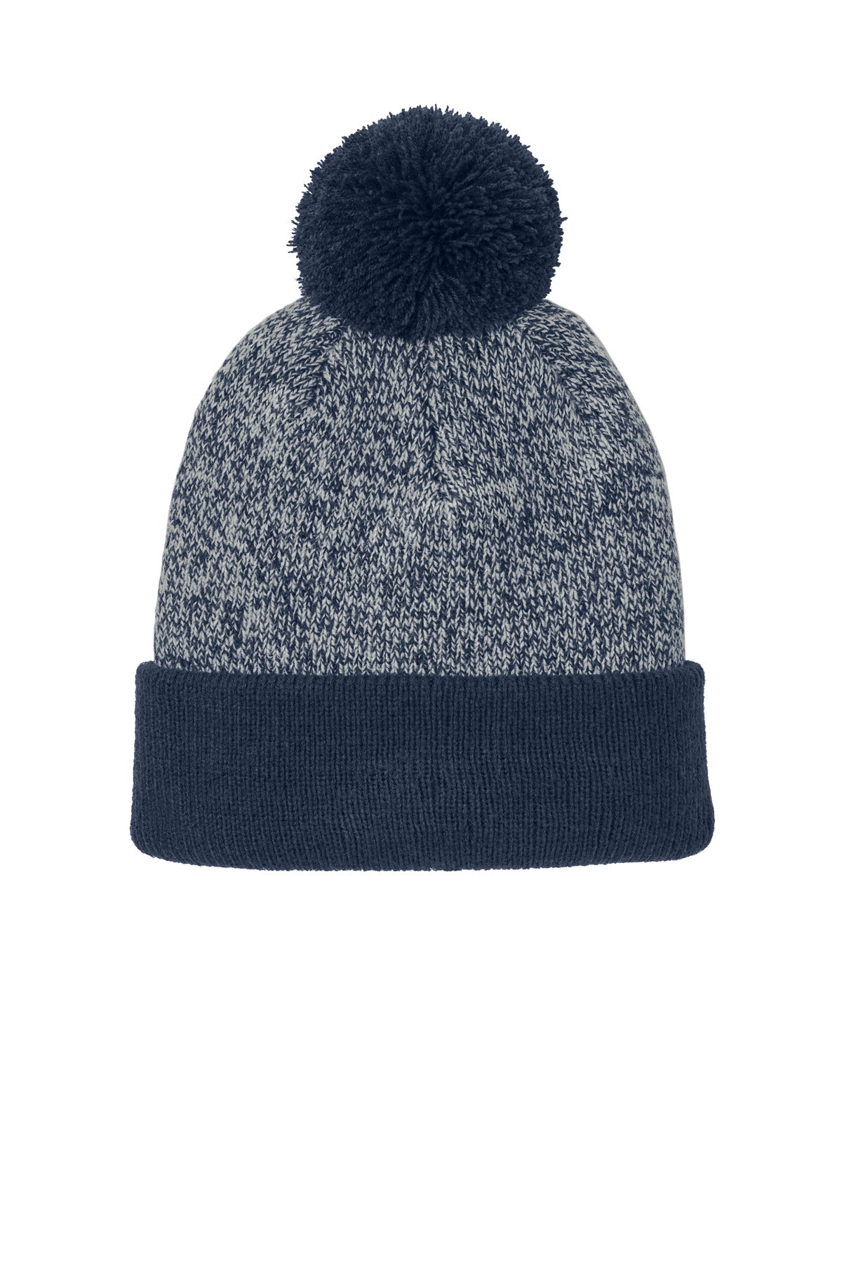 Custom logo Sport-Tek® Halftime Heather Pom Beanie STC68 in True Navy/ Silver