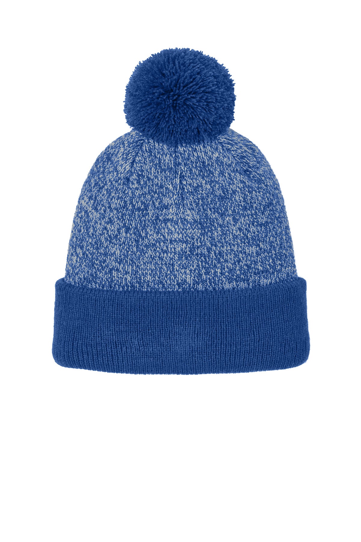 Custom logo Sport-Tek® Halftime Heather Pom Beanie STC68 in True Royal/ Silver
