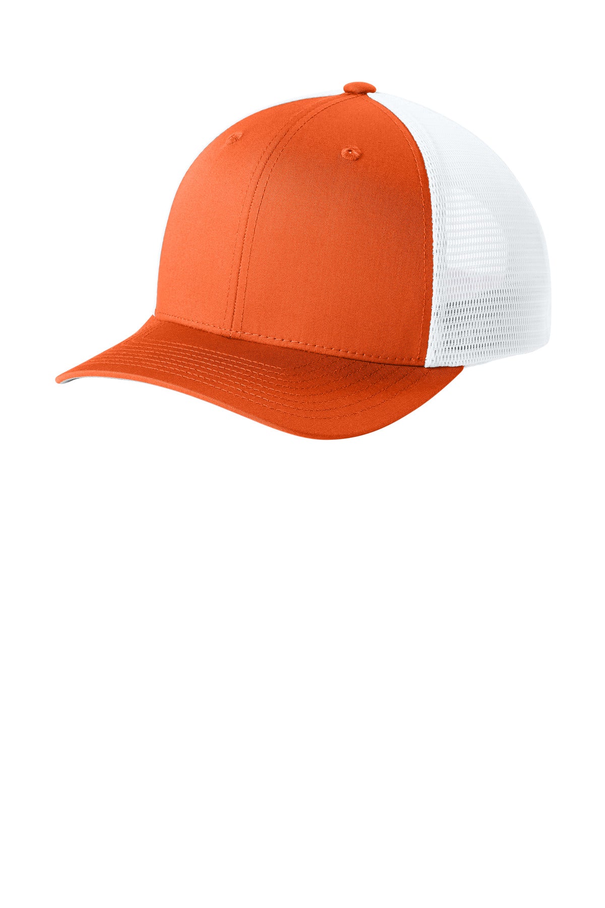 Custom logo Sport-Tek® Stretch-Tek Snapback Trucker Cap STC74 in Deep Orange/ White
