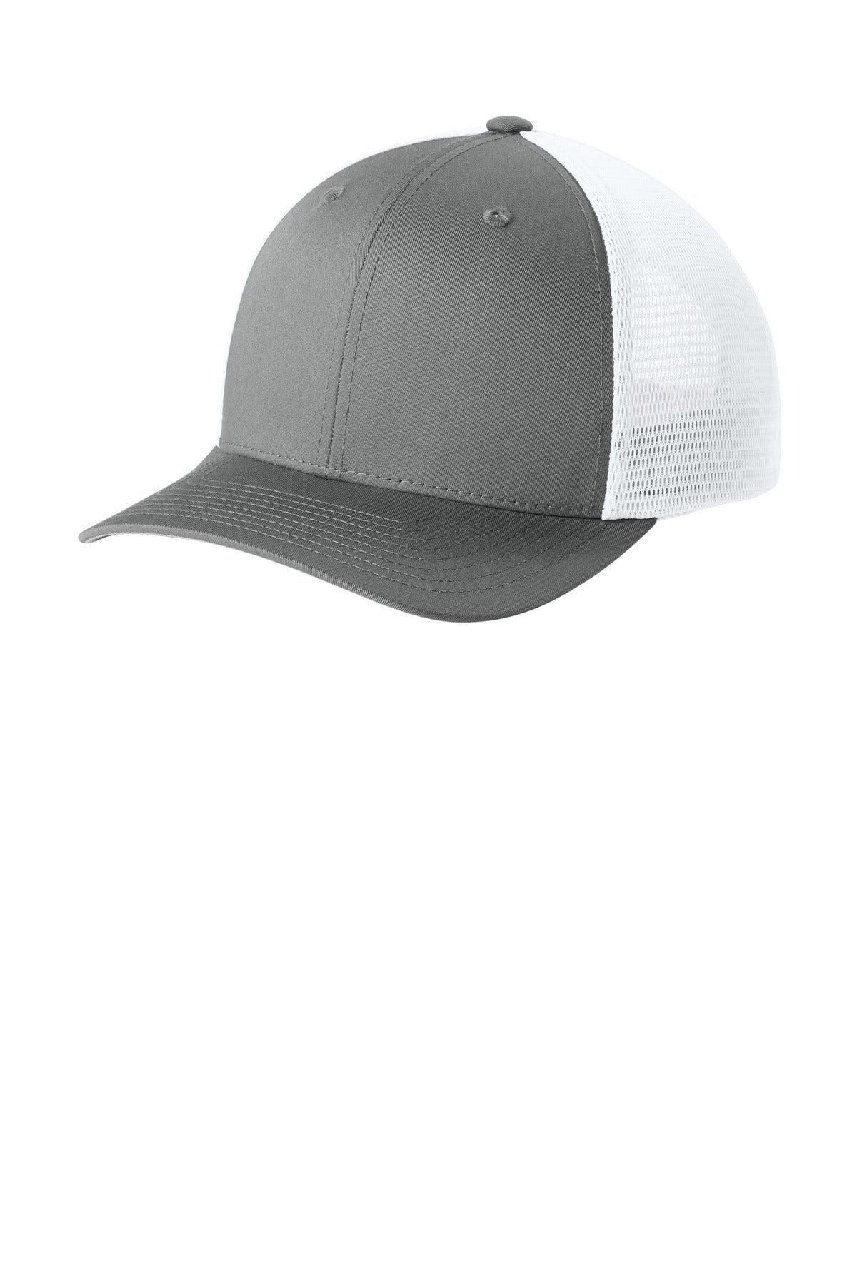 Custom logo Sport-Tek® Stretch-Tek Snapback Trucker Cap STC74 in Grey Concrete/ White