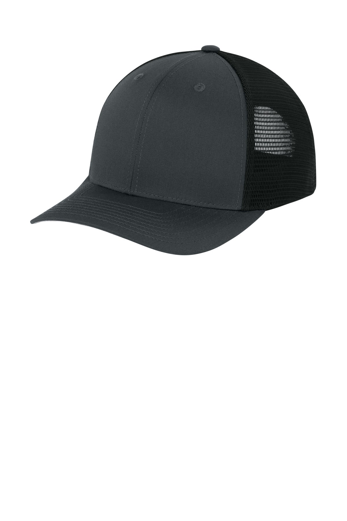Custom logo Sport-Tek® Stretch-Tek Snapback Trucker Cap STC74 in Iron Grey/ Black