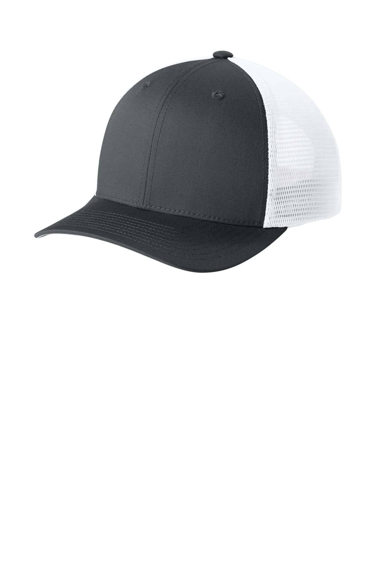 Custom logo Sport-Tek® Stretch-Tek Snapback Trucker Cap STC74 in Iron Grey/ White
