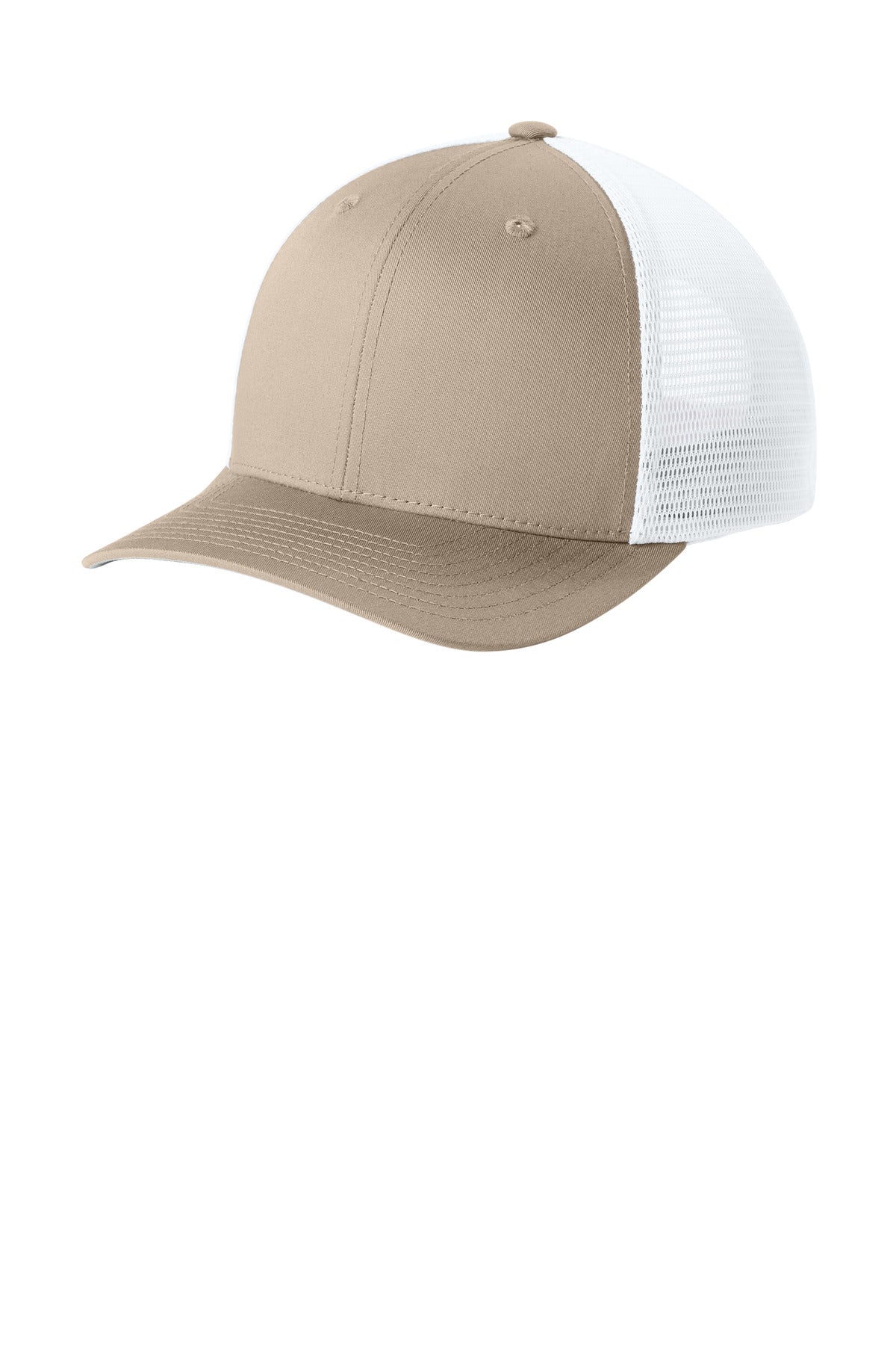 Custom logo Sport-Tek® Stretch-Tek Snapback Trucker Cap STC74 in Sahara/ White