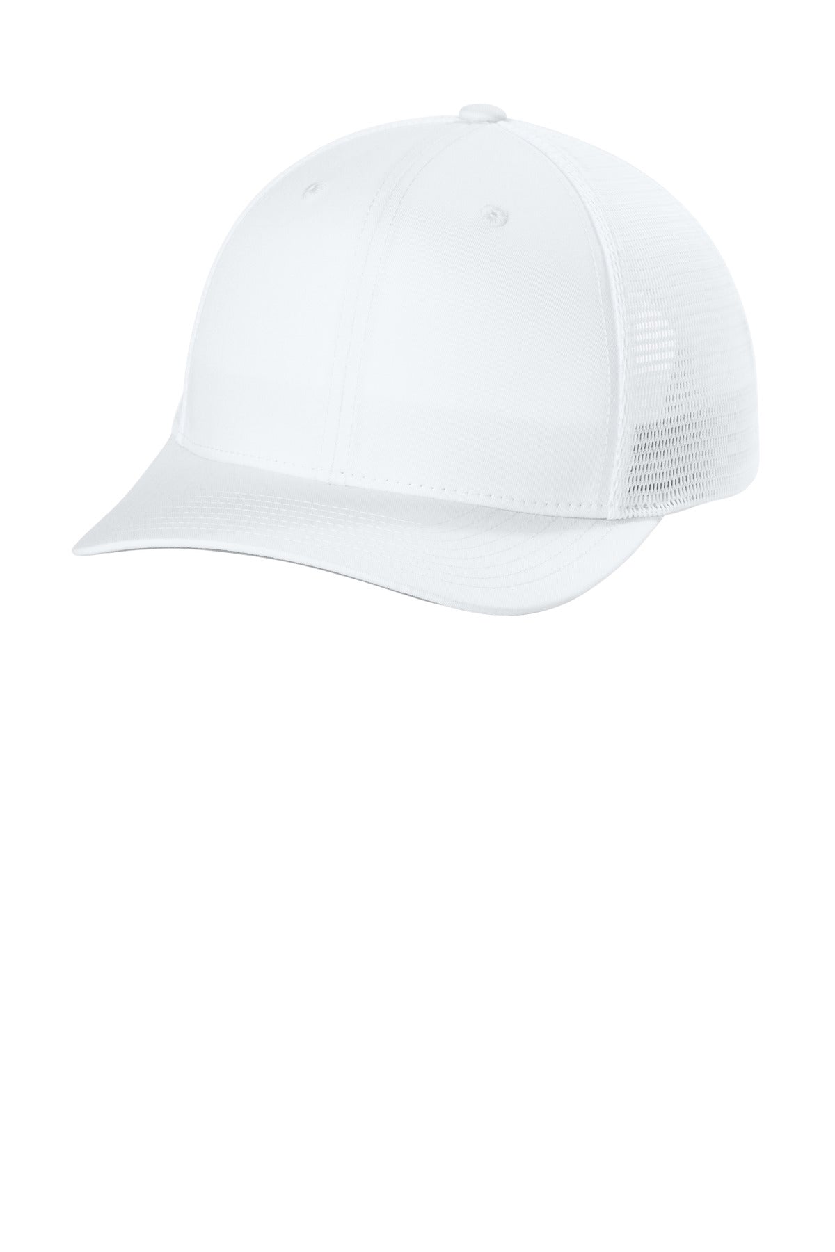Custom logo Sport-Tek® Stretch-Tek Snapback Trucker Cap STC74 in White/ White