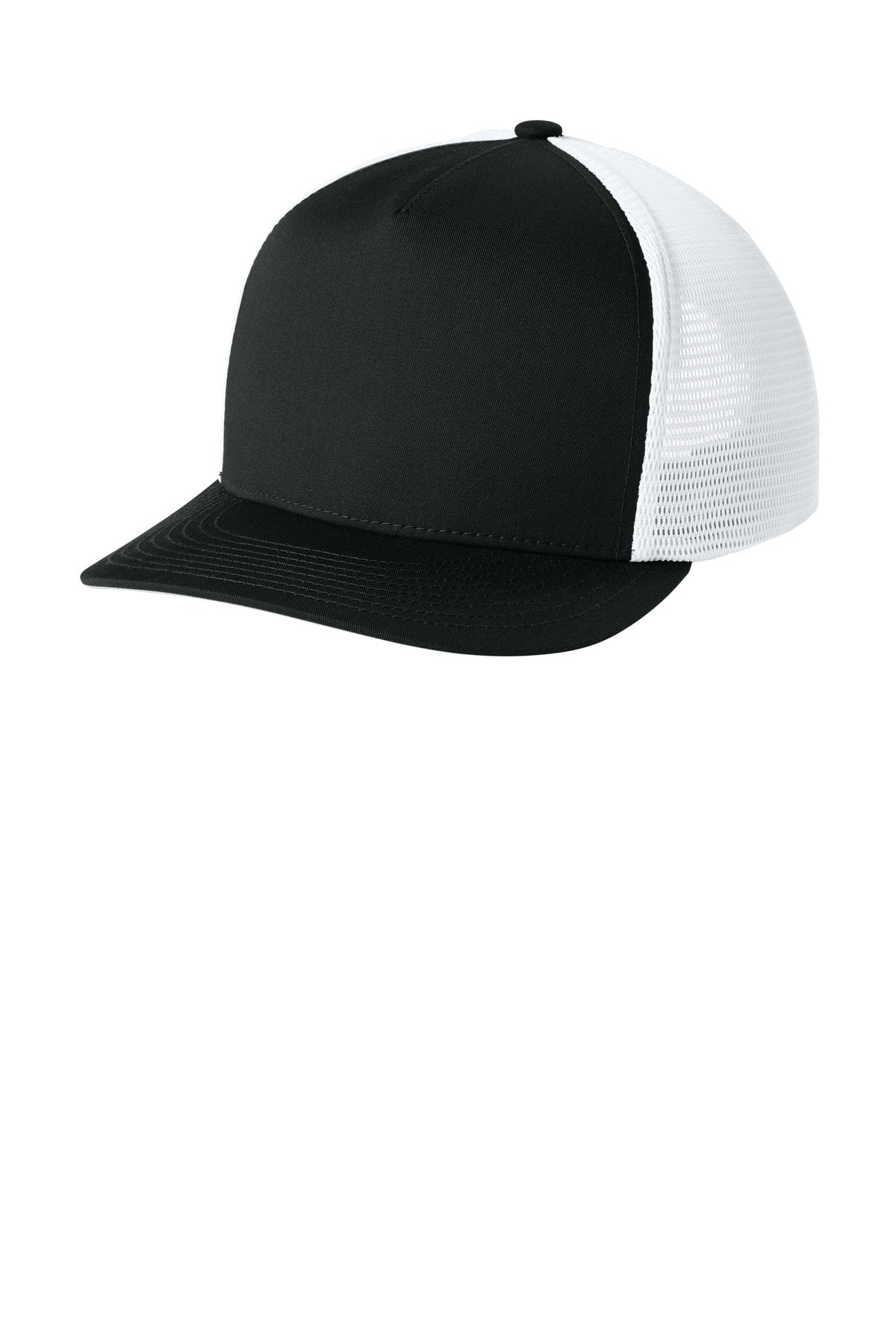 Custom logo Sport-Tek® Stretch-Tek 5-Panel Trucker Cap STC75 in Black/ White
