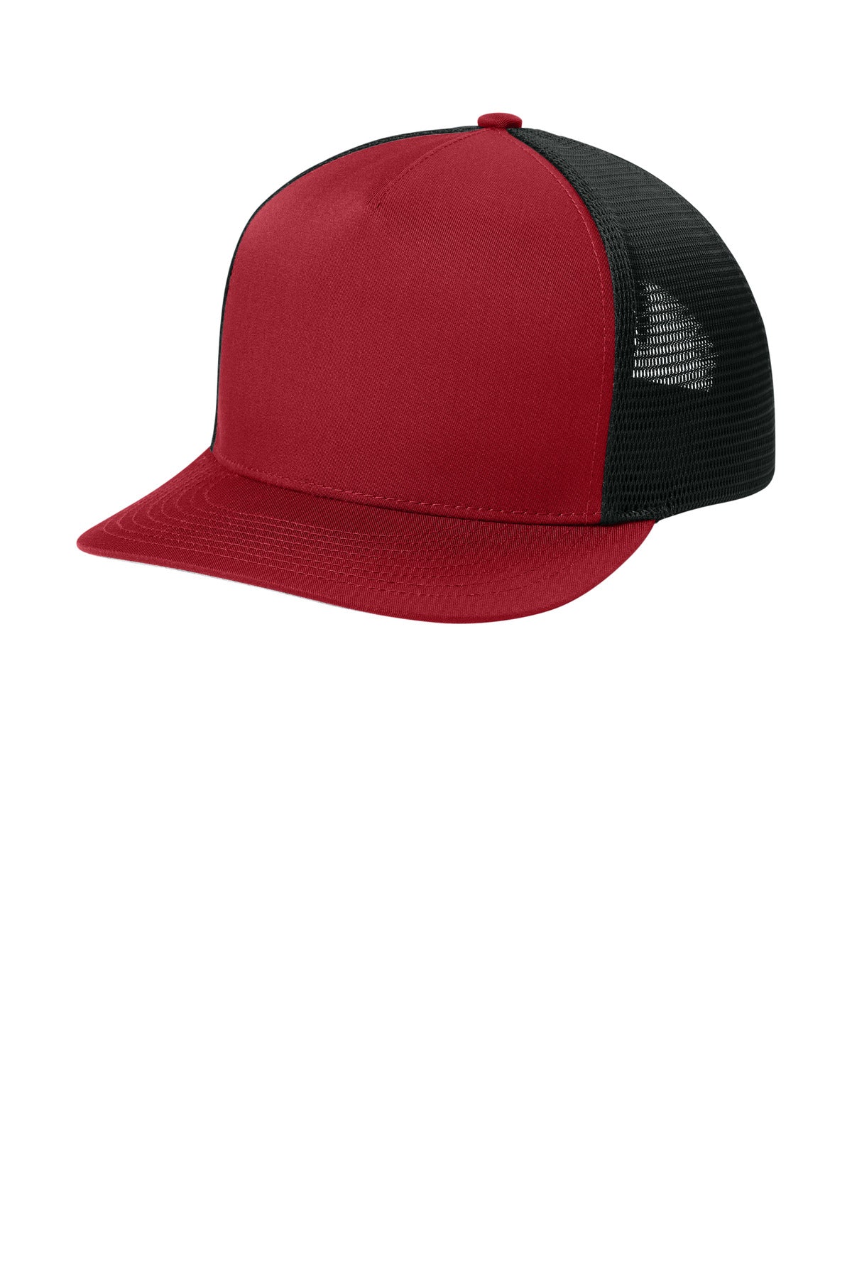 Custom logo Sport-Tek® Stretch-Tek 5-Panel Trucker Cap STC75 in Deep Red/ Black