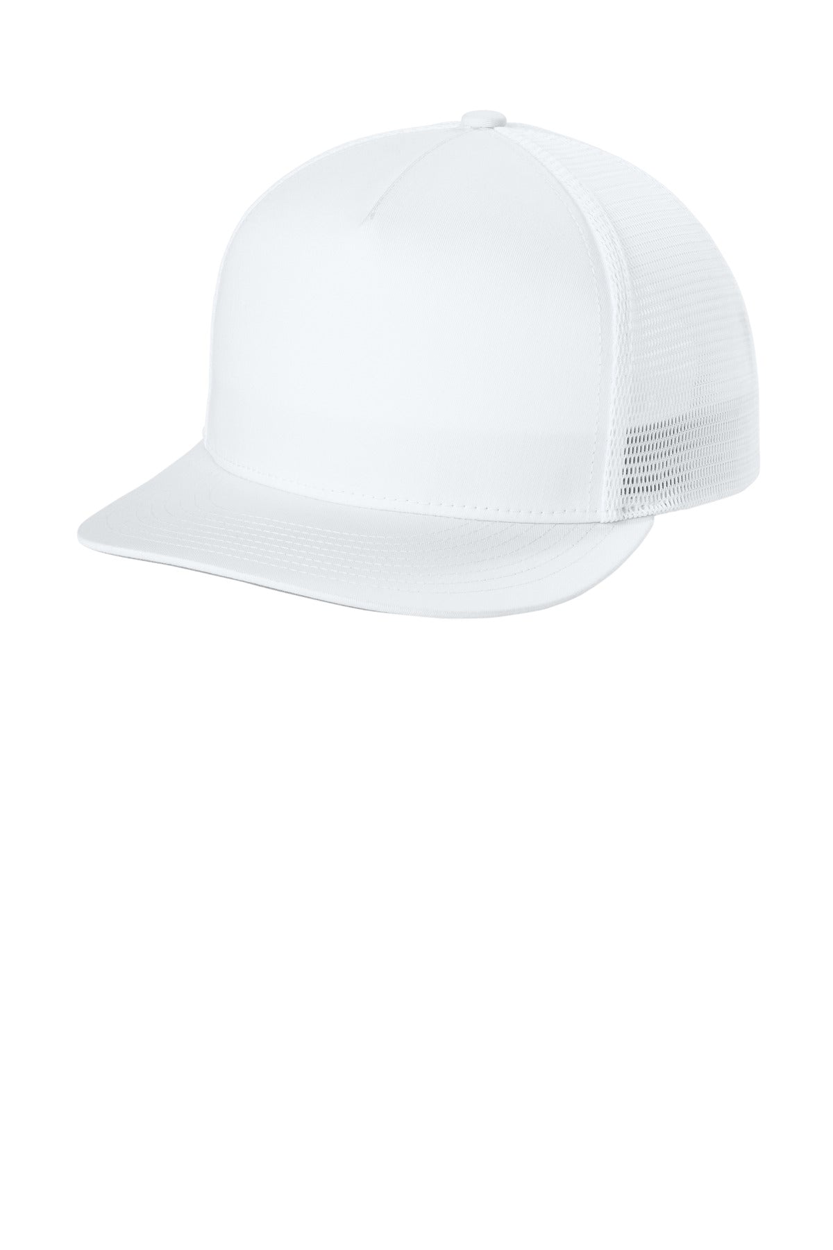 Custom logo Sport-Tek® Stretch-Tek 5-Panel Trucker Cap STC75 in White/ White