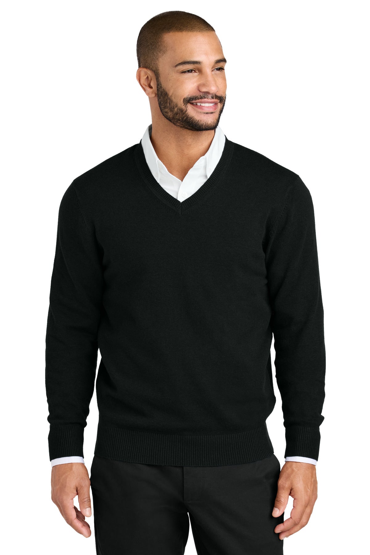 Custom logo Port Authority® Easy Care V-Neck Sweater SW2850 in Deep Black