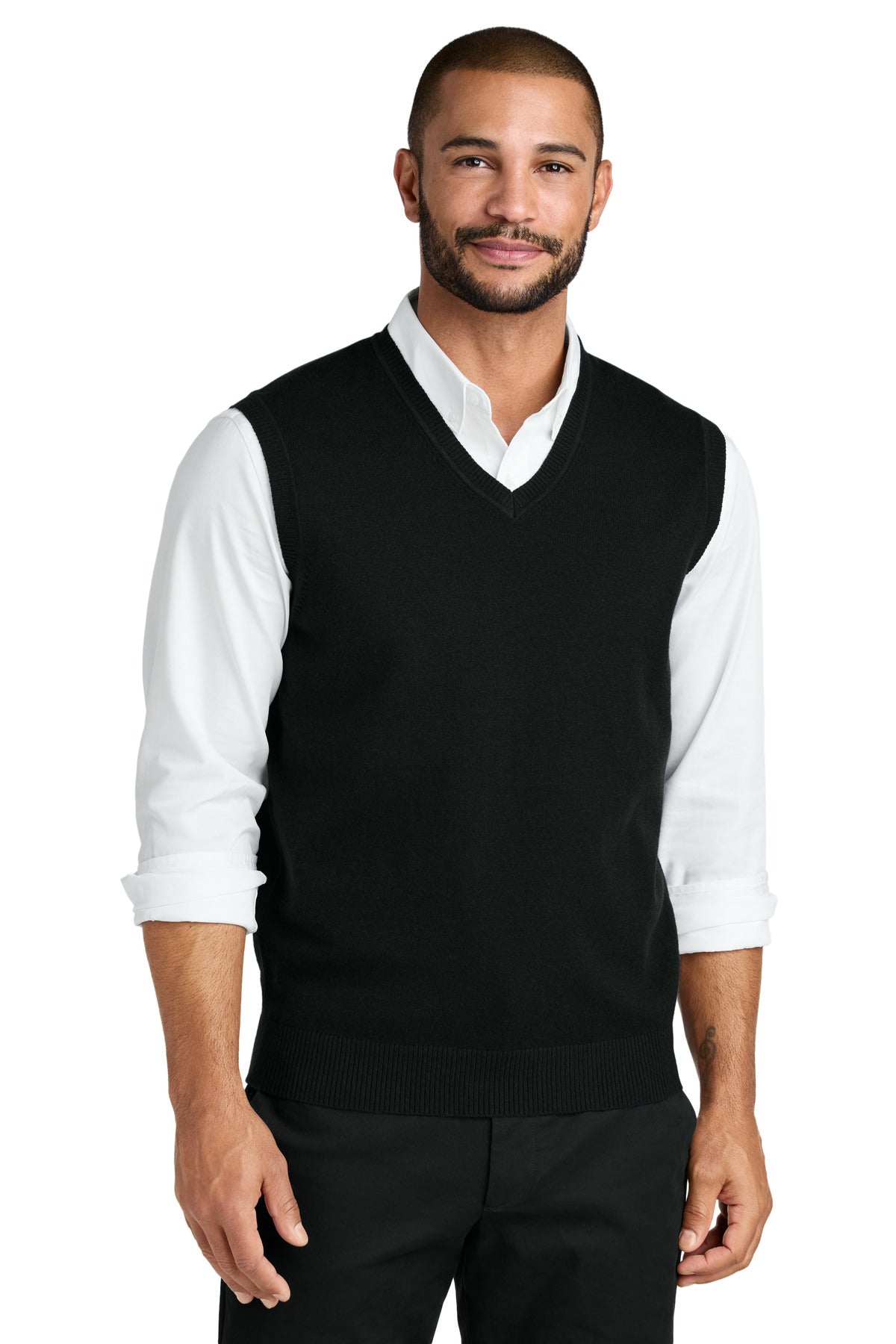 Custom logo Port Authority® Easy Care Sweater Vest SW2860 in Deep Black