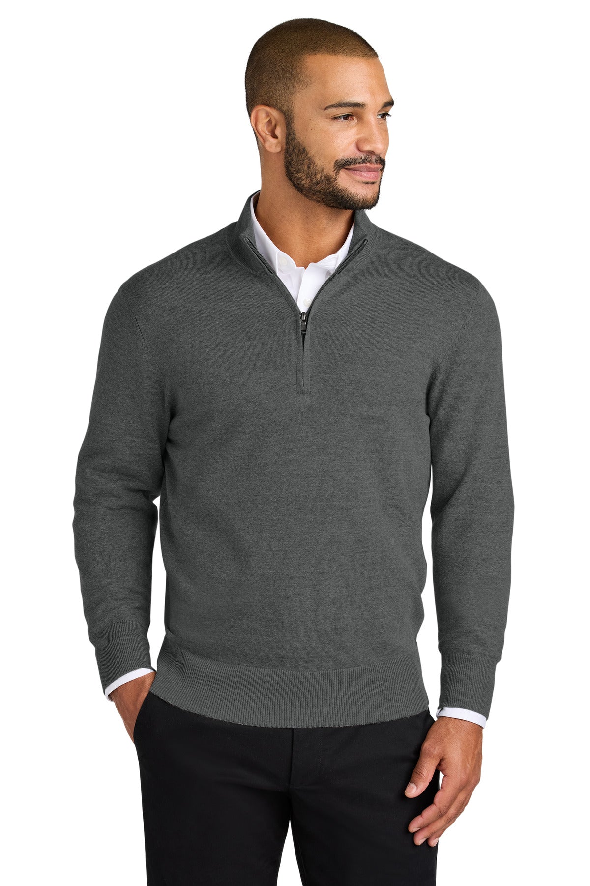 Custom logo Port Authority® Easy Care 1/4-Zip Sweater SW2900 in Charcoal Heather