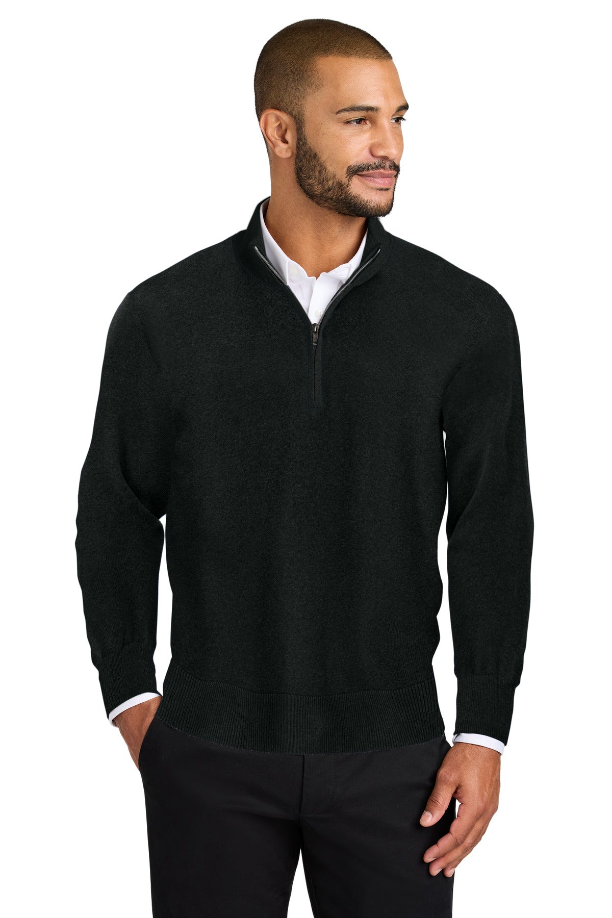 Custom logo Port Authority® Easy Care 1/4-Zip Sweater SW2900 in Deep Black