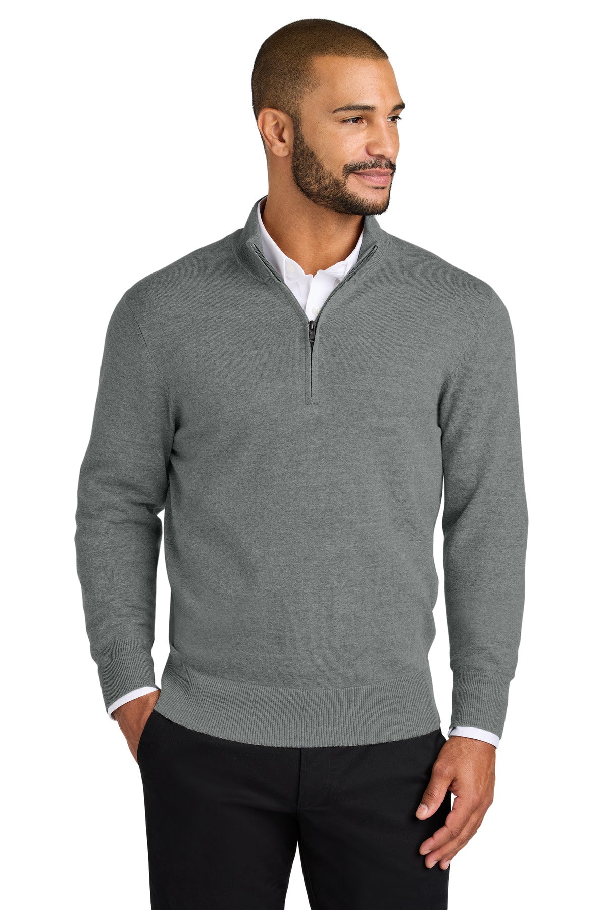 Custom logo Port Authority® Easy Care 1/4-Zip Sweater SW2900 in Medium Heather Grey