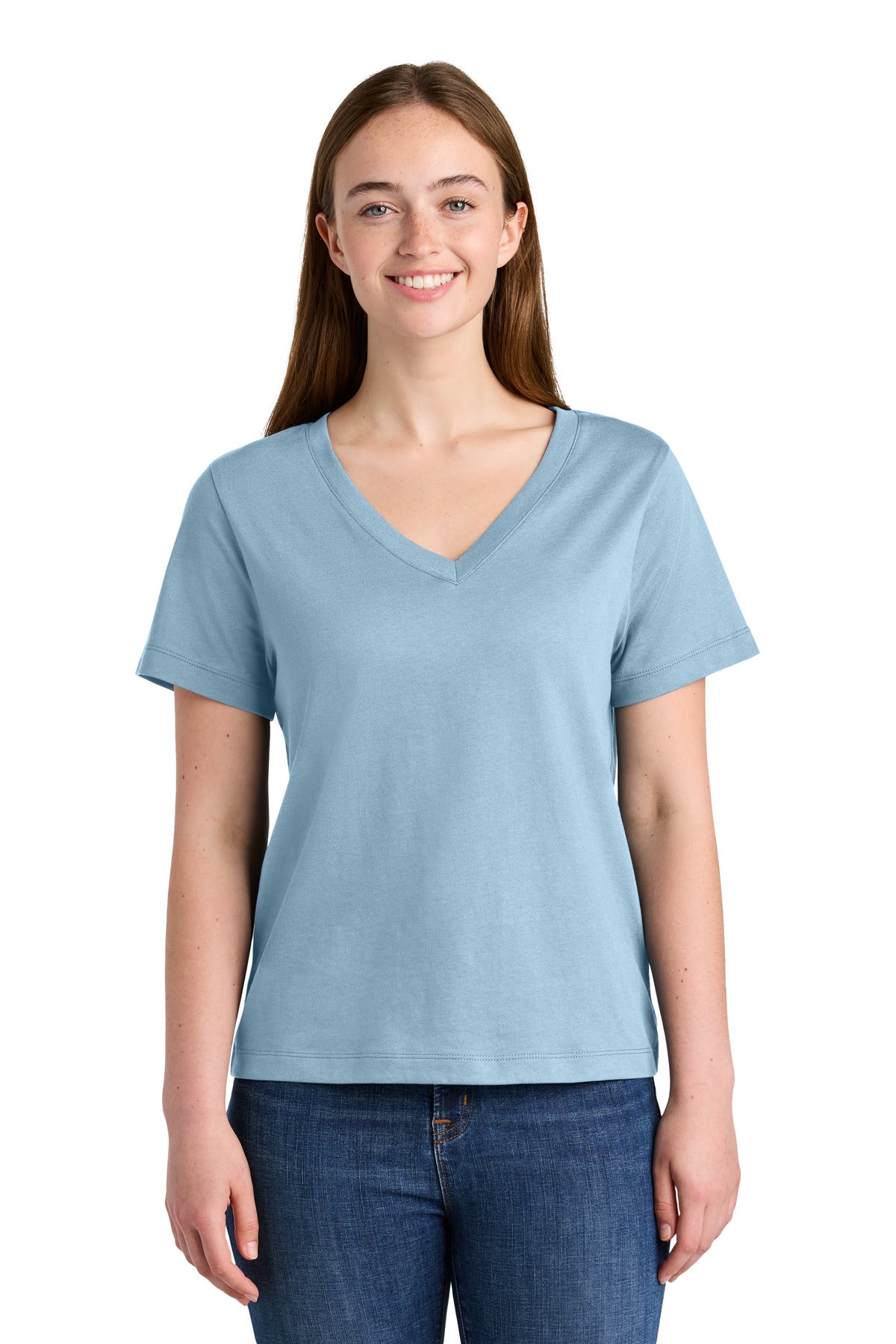 Custom logo Stanley/Stella® Women's Stella Isla V-Neck Tee SXW032 in Blue Soul