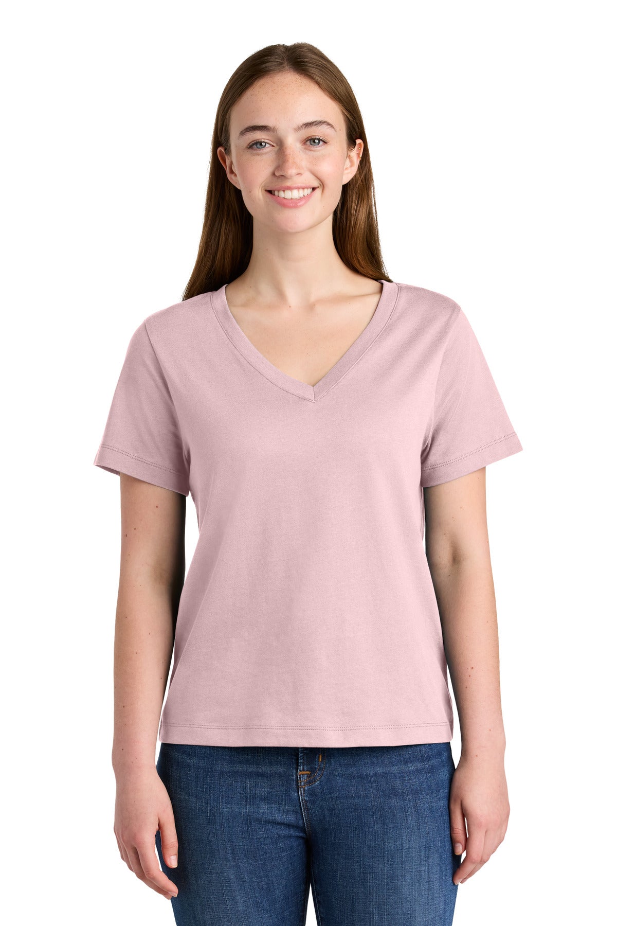 Custom logo Stanley/Stella® Women's Stella Isla V-Neck Tee SXW032 in Cotton Pink