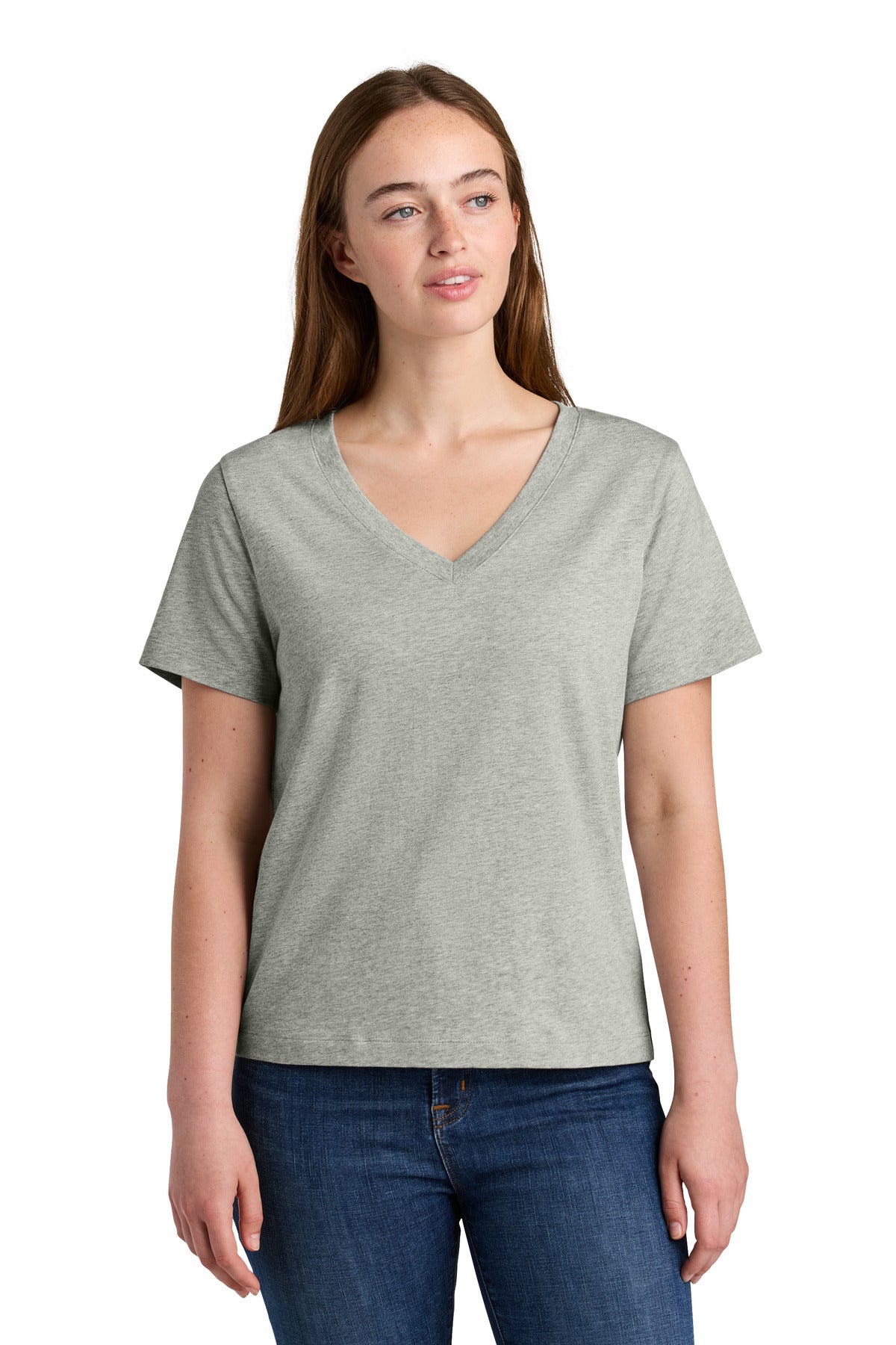 Custom logo Stanley/Stella® Women's Stella Isla V-Neck Tee SXW032 in Heather Grey