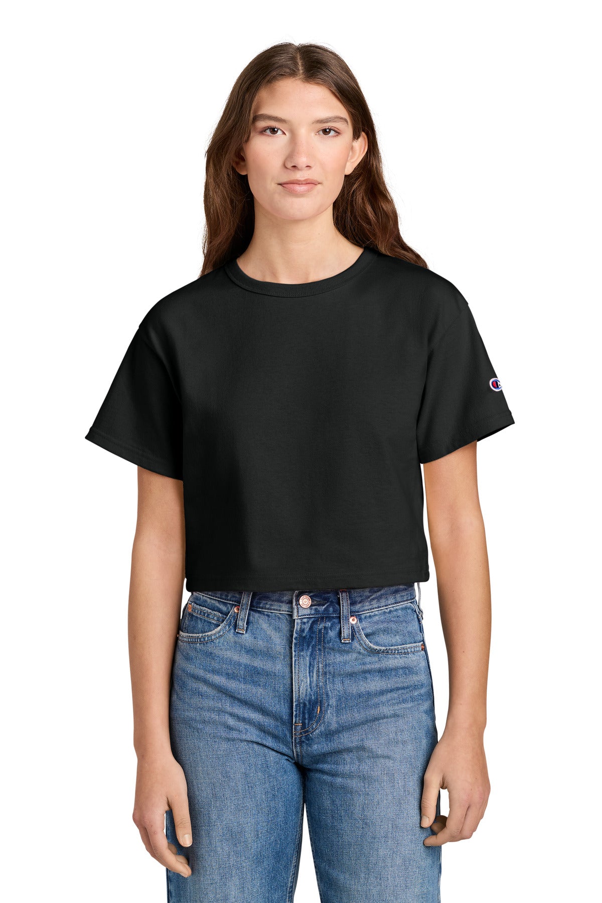 Custom logo Champion® Women's Cropped Heritage Tee T453W in Black